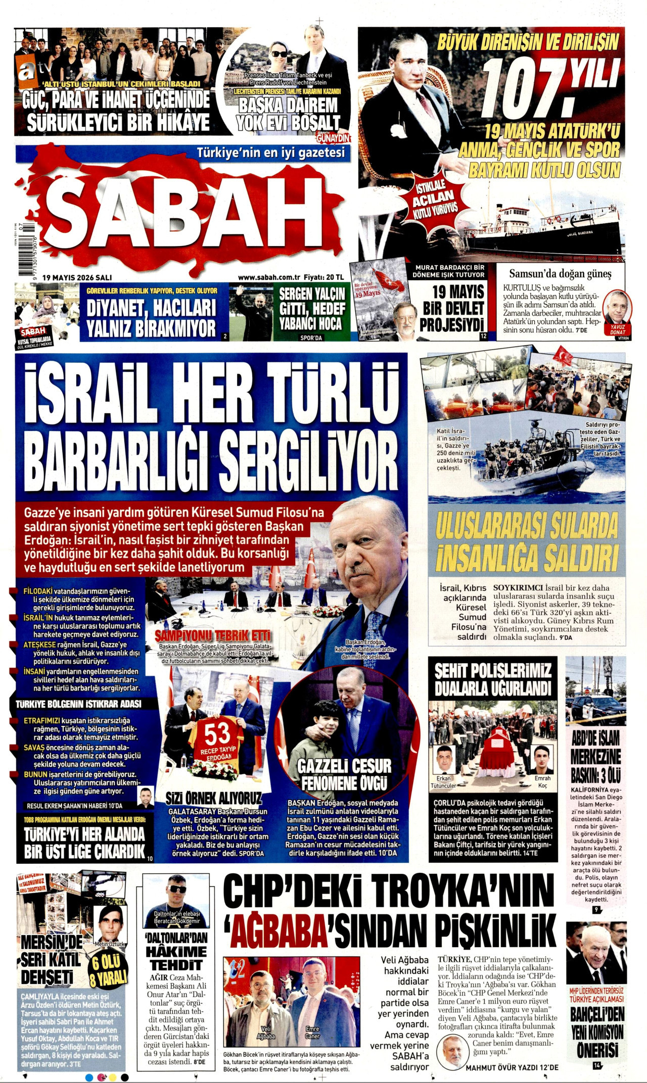 SABAH gazetesinin 19 Mayıs 2026 tarihli birinci sayfası