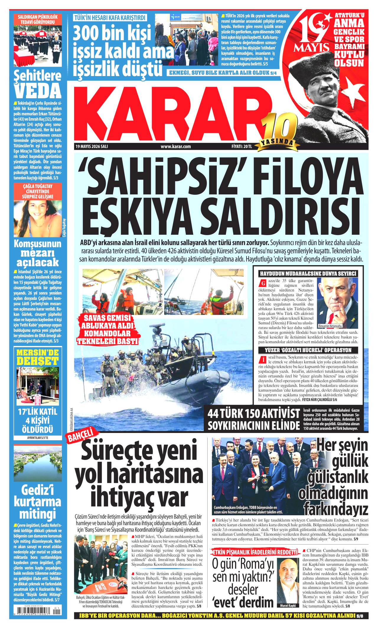 KARAR gazetesinin 19 Mayıs 2026 tarihli birinci sayfası