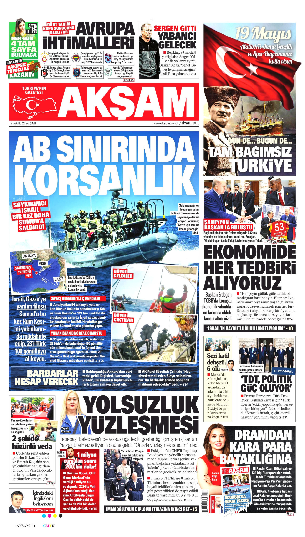 AKŞAM gazetesinin 19 Mayıs 2026 tarihli birinci sayfası