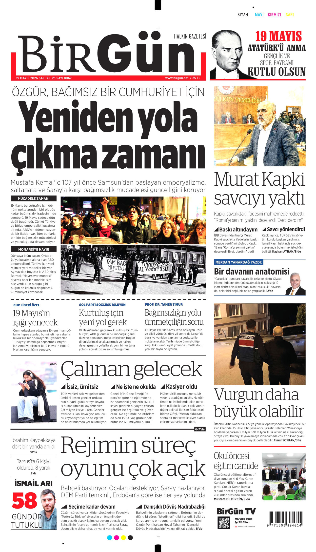 BİRGÜN gazetesinin 19 Mayıs 2026 tarihli birinci sayfası