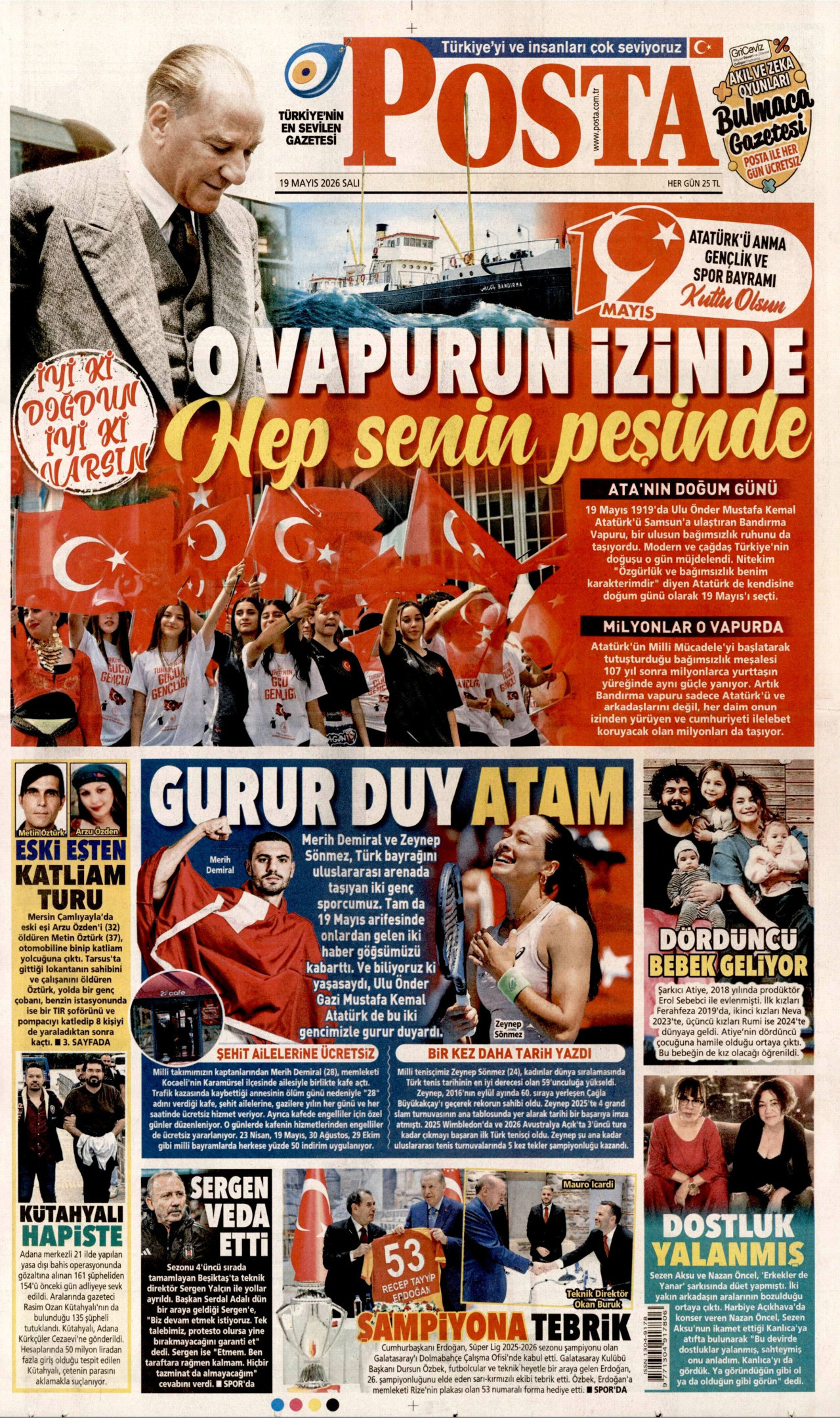 POSTA gazetesinin 19 Mayıs 2026 tarihli birinci sayfası