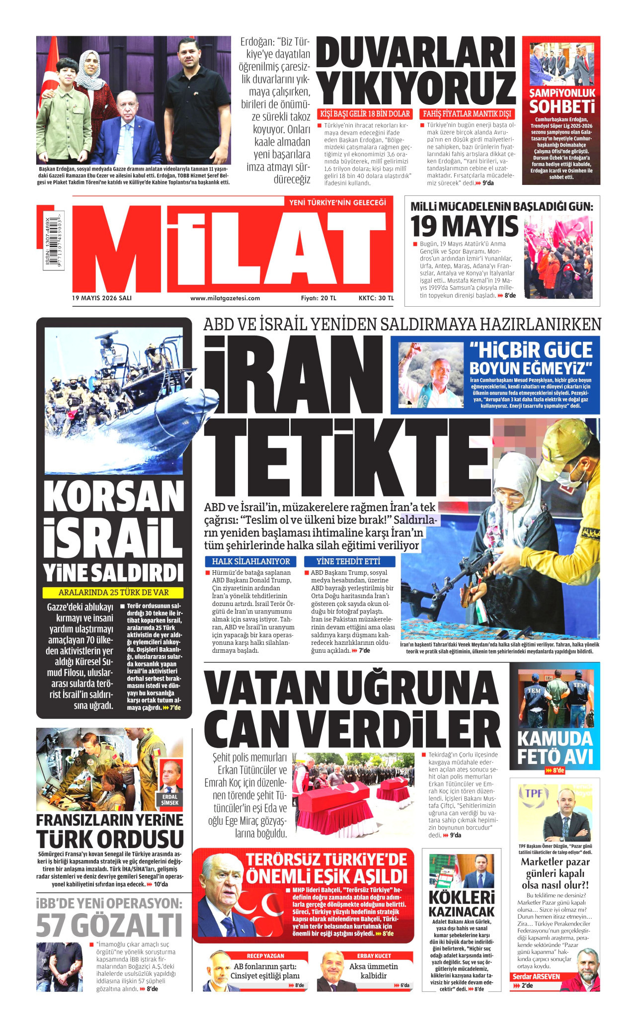 MİLAT gazetesinin 19 Mayıs 2026 tarihli birinci sayfası