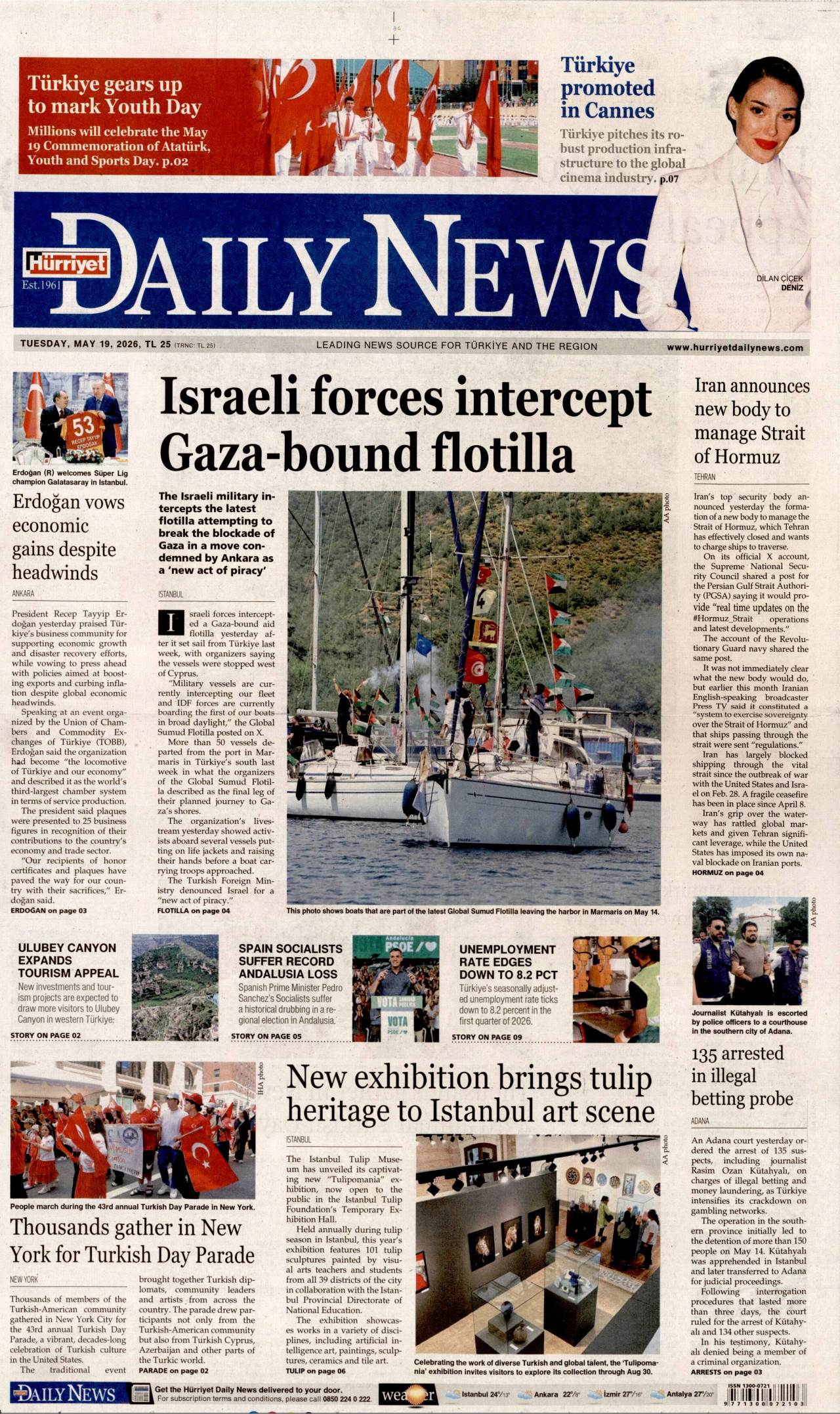 HÜRRİYET DAİLY NEWS gazetesinin 19 Mayıs 2026 tarihli birinci sayfası
