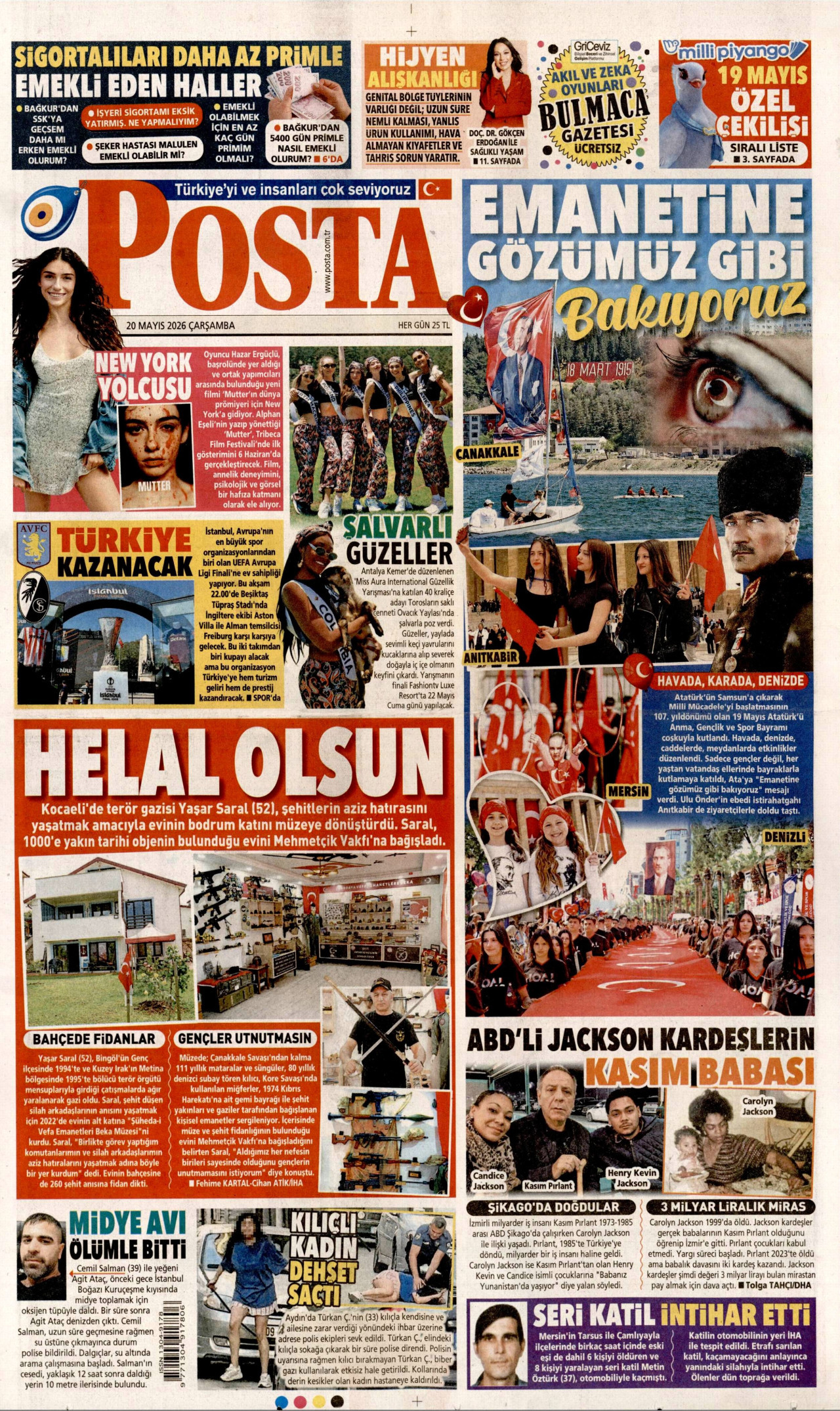 POSTA gazetesinin 20 Mayıs 2026 tarihli birinci sayfası
