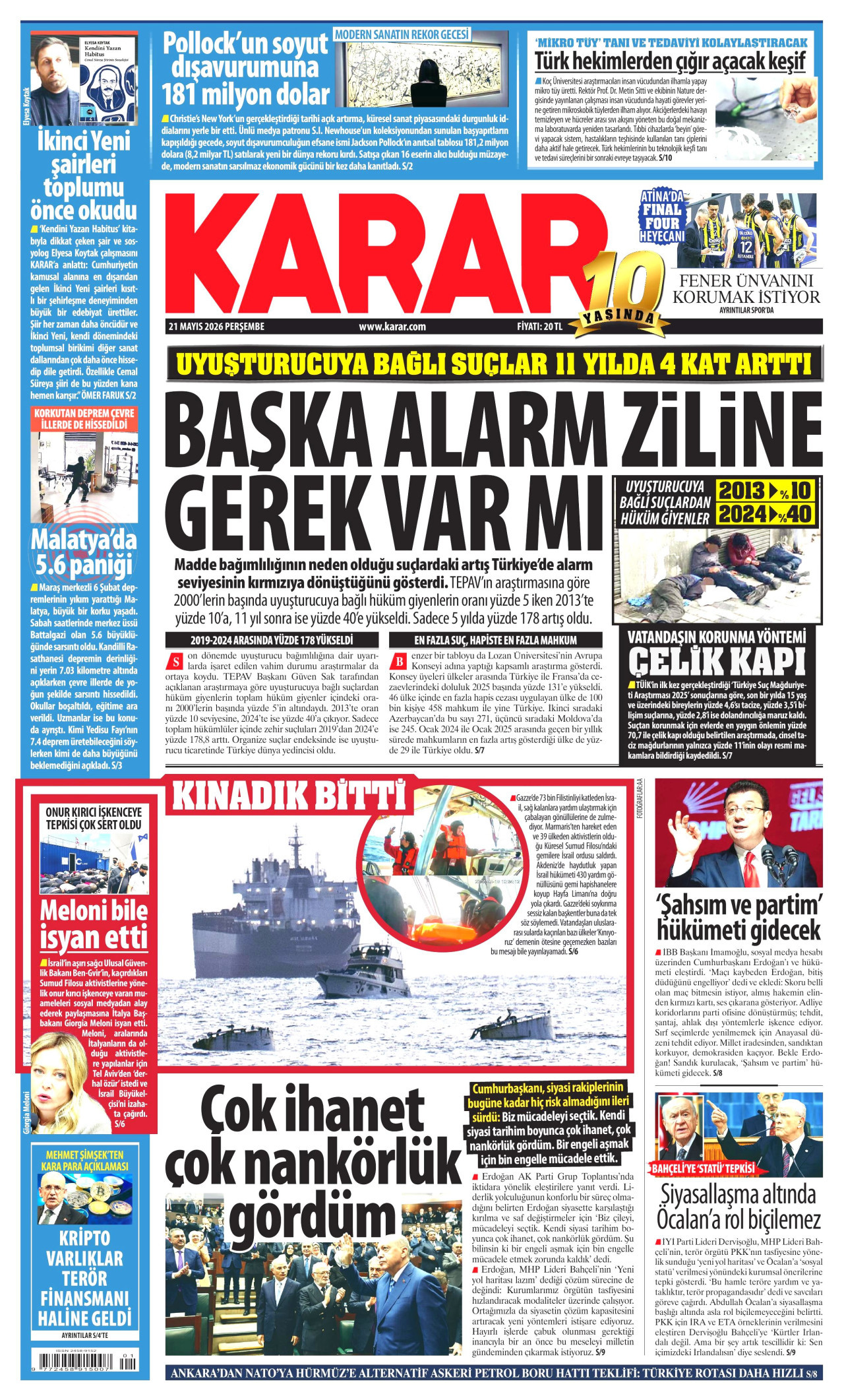 KARAR gazetesinin 21 Mayıs 2026 tarihli birinci sayfası