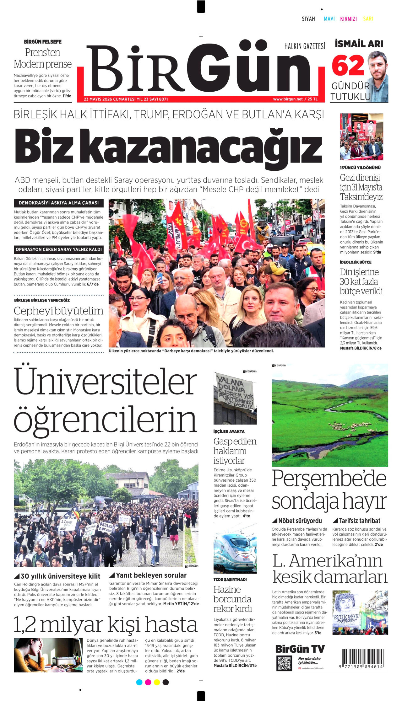 BİRGÜN gazetesinin 23 Mayıs 2026 tarihli birinci sayfası