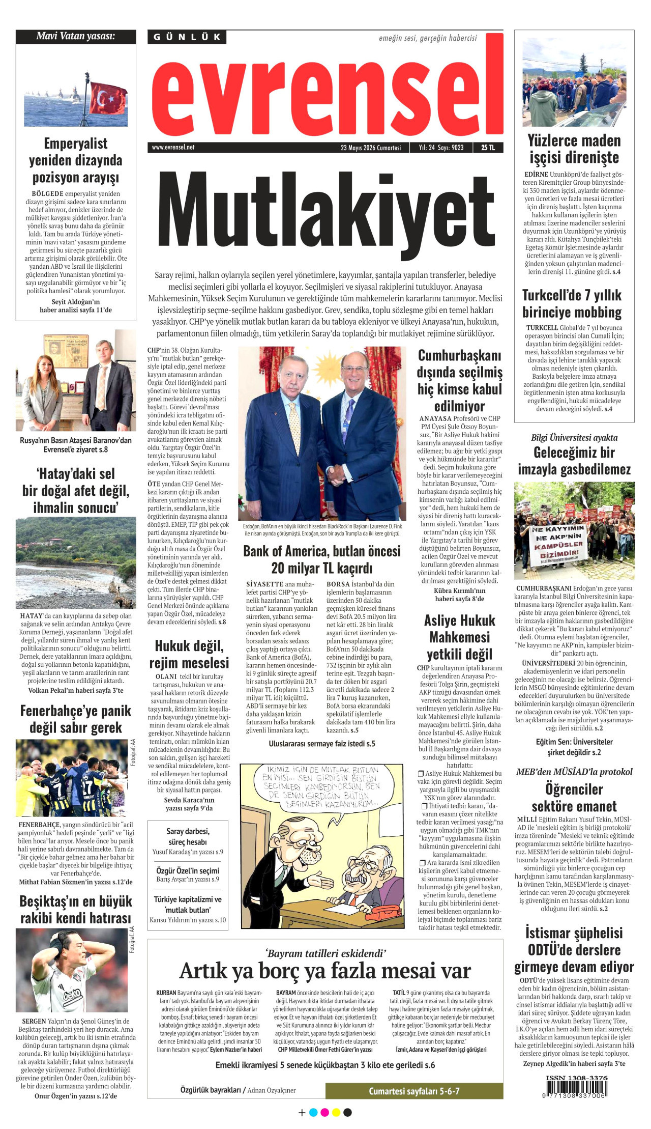 EVRENSEL gazetesinin 23 Mayıs 2026 tarihli birinci sayfası