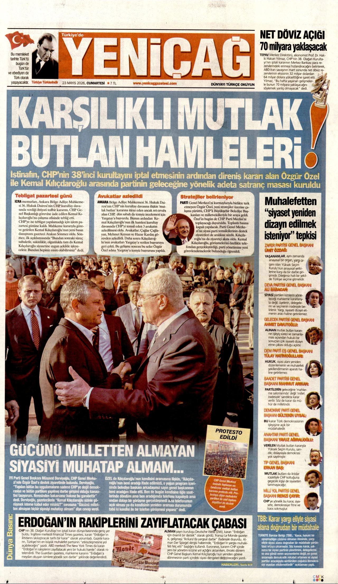 YENİÇAĞ gazetesinin 23 Mayıs 2026 tarihli birinci sayfası