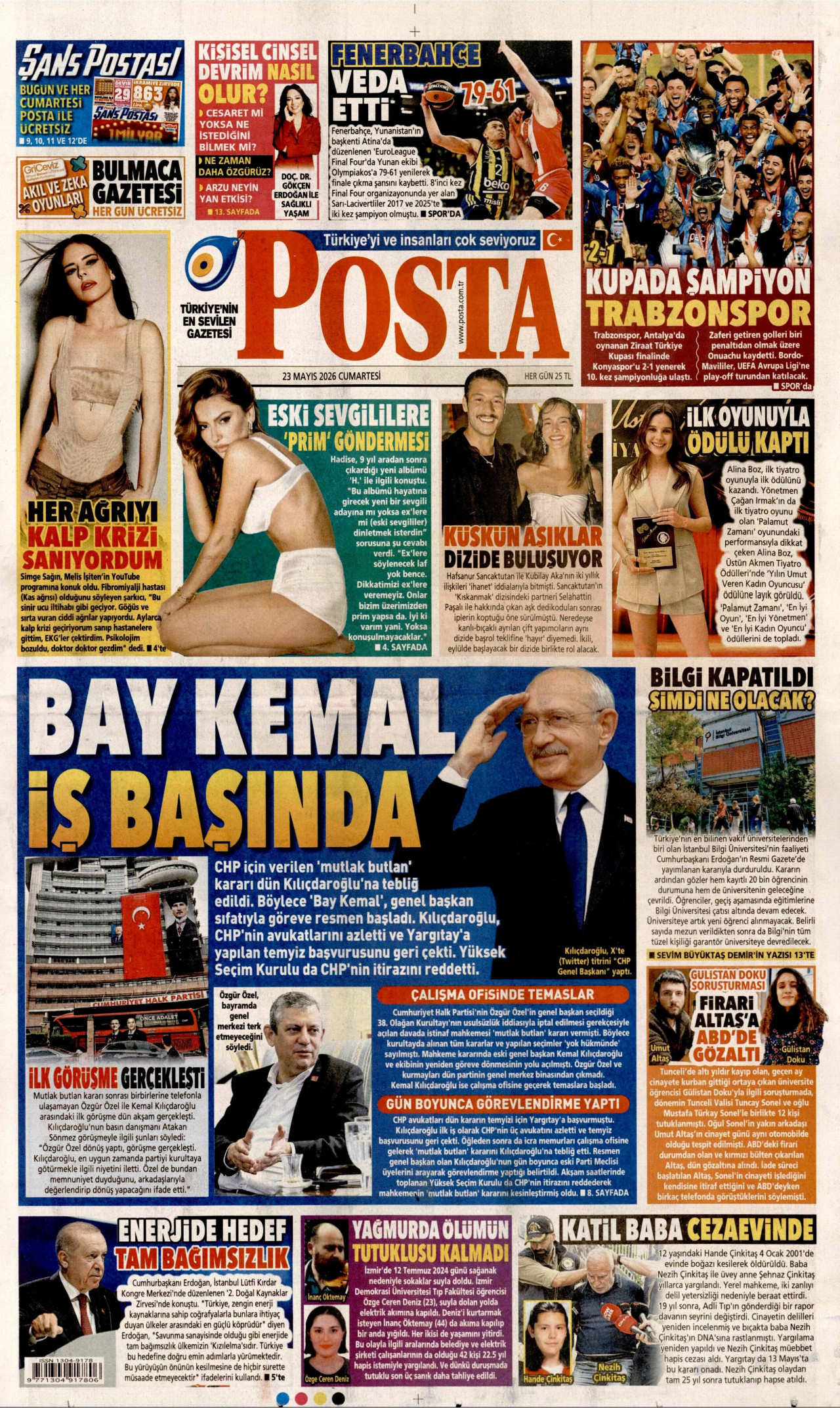 POSTA gazetesinin 23 Mayıs 2026 tarihli birinci sayfası