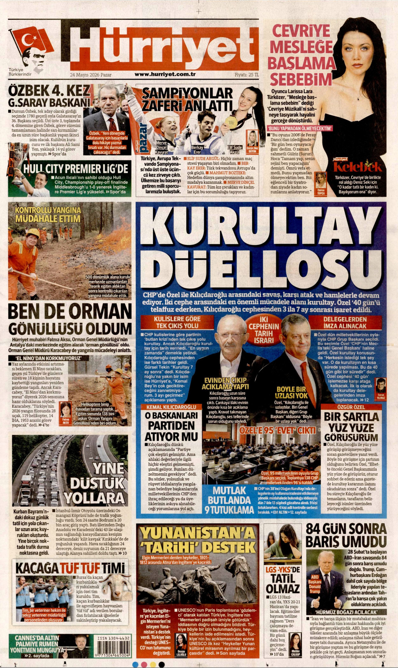 HÜRRİYET gazetesinin 24 Mayıs 2026 tarihli birinci sayfası