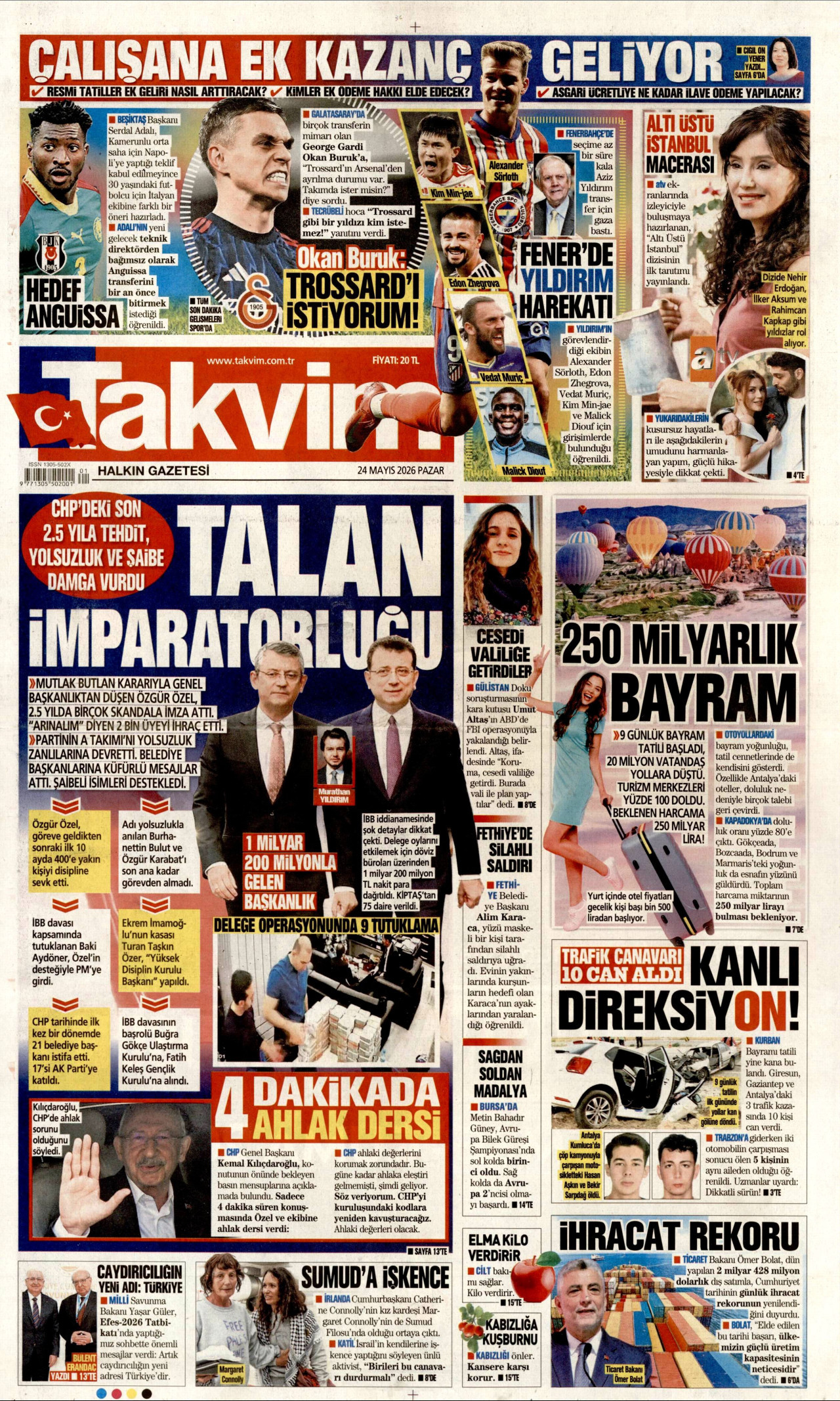 TAKVİM gazetesinin 24 Mayıs 2026 tarihli birinci sayfası