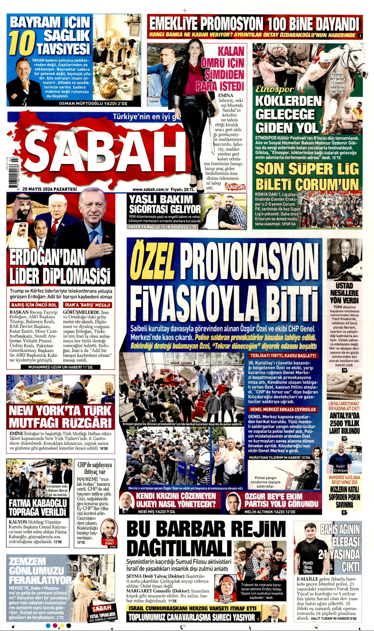 SABAH gazetesinin 25 Mayıs 2026 tarihli birinci sayfası