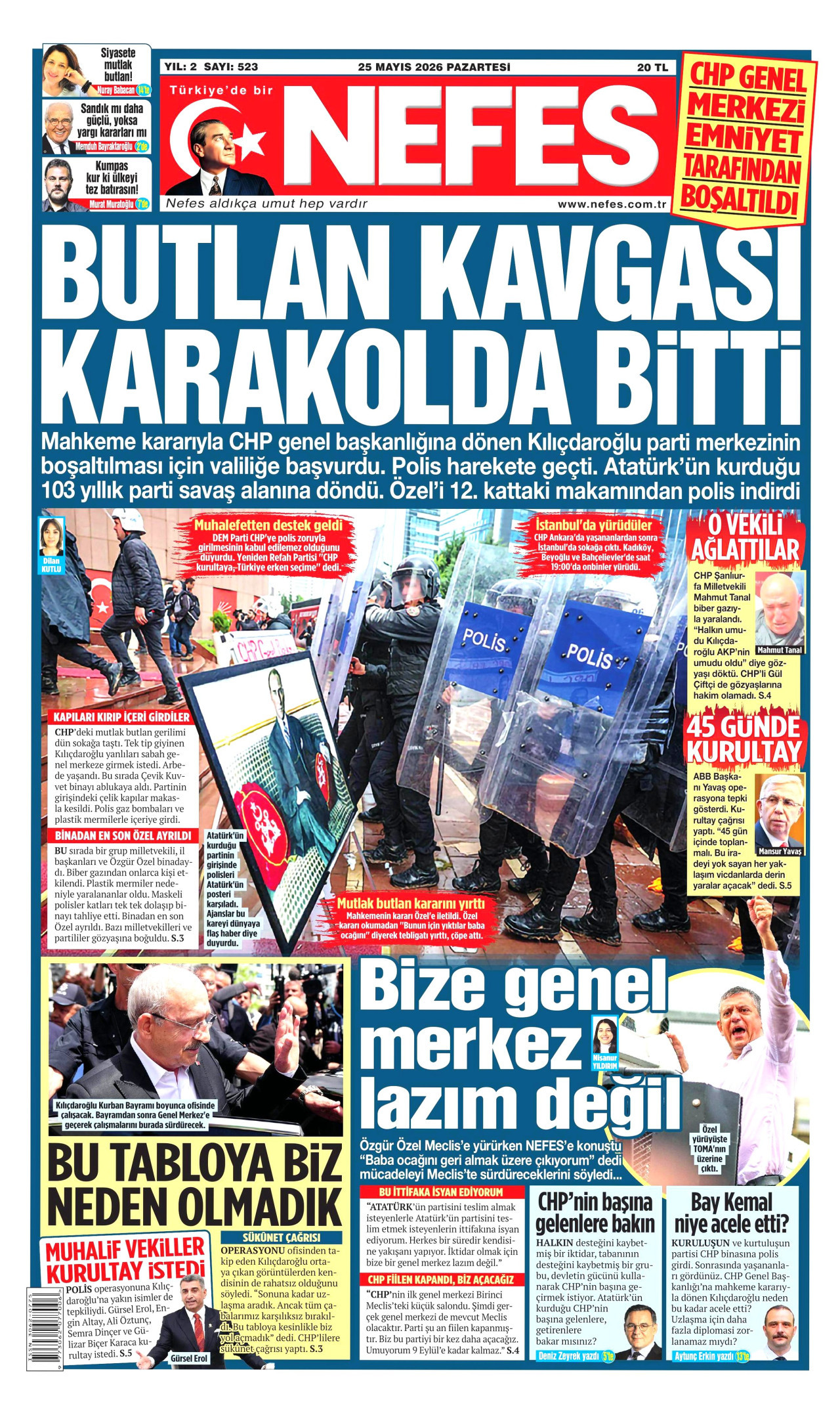 NEFES gazetesinin 25 Mayıs 2026 tarihli birinci sayfası