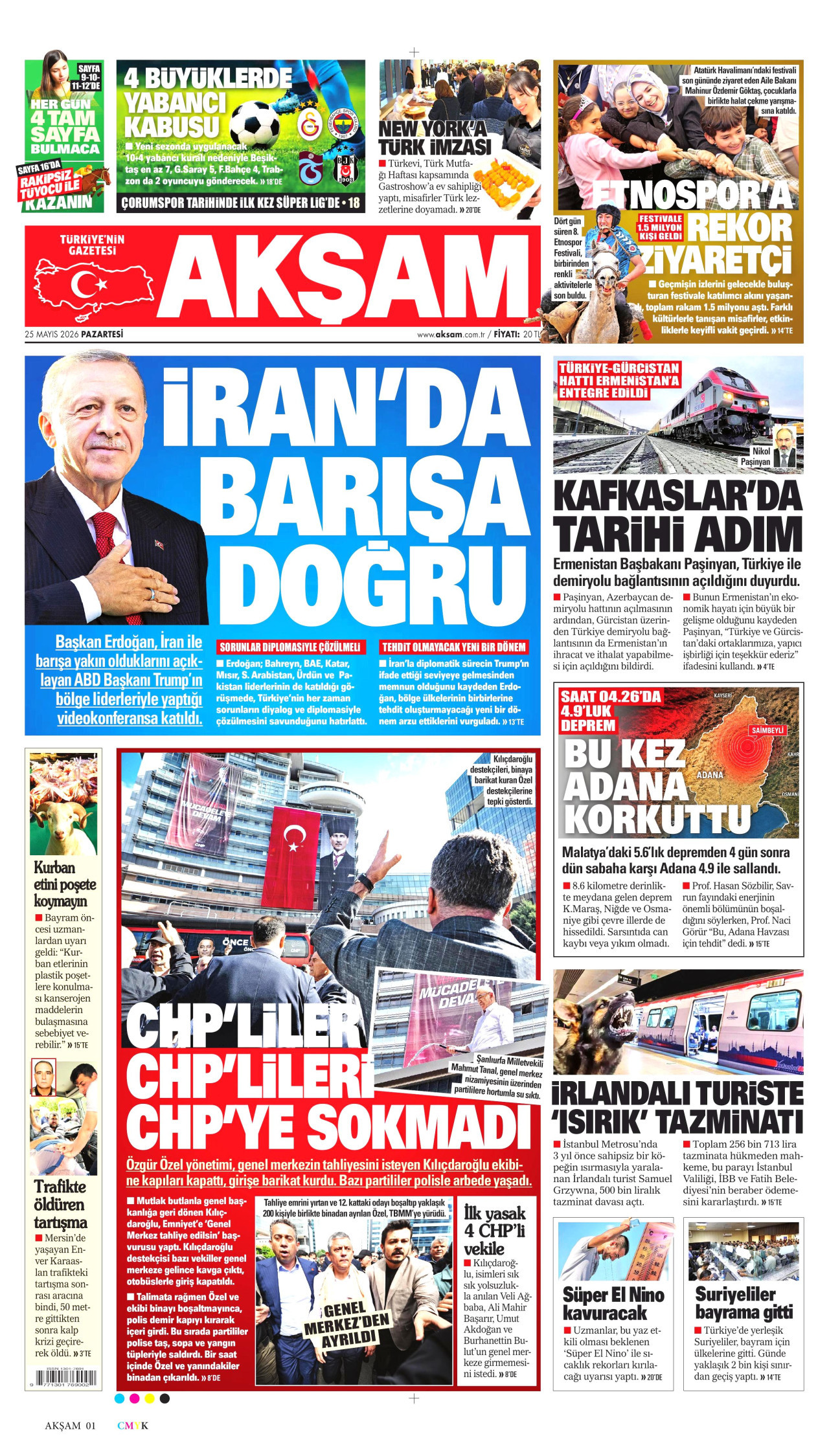 AKŞAM gazetesinin 25 Mayıs 2026 tarihli birinci sayfası