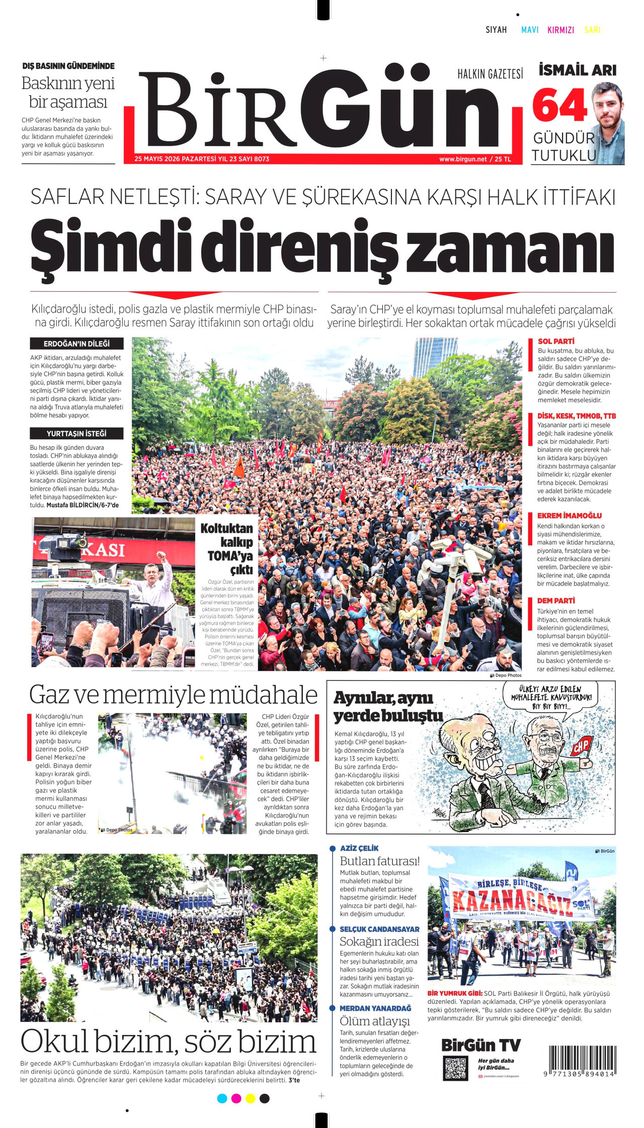 BİRGÜN gazetesinin 25 Mayıs 2026 tarihli birinci sayfası
