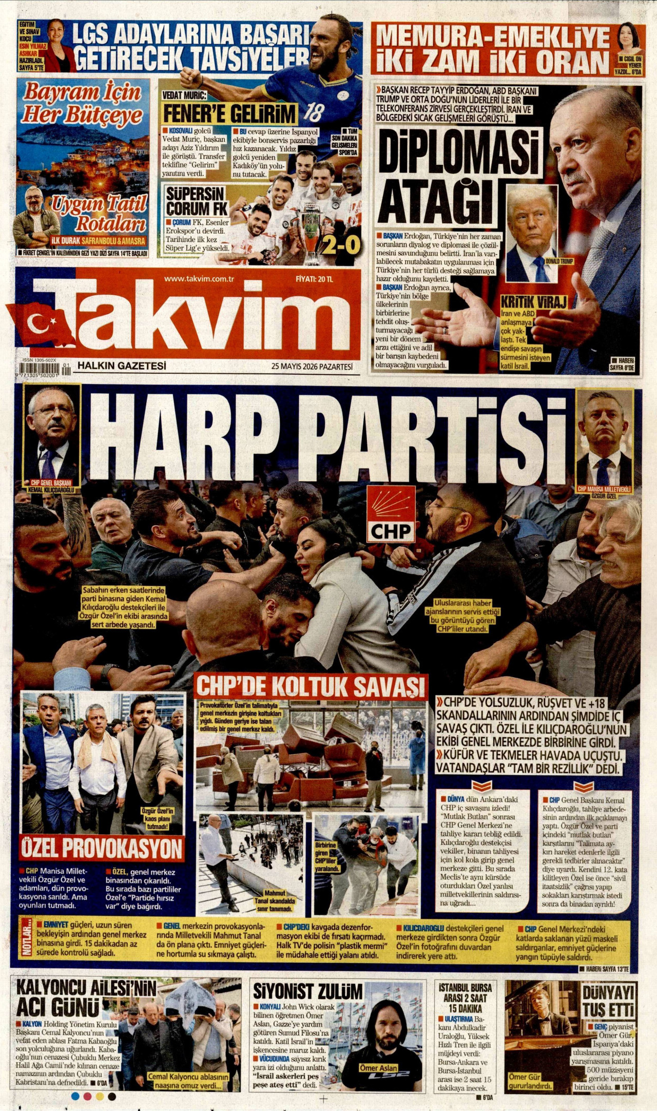 TAKVİM gazetesinin 25 Mayıs 2026 tarihli birinci sayfası