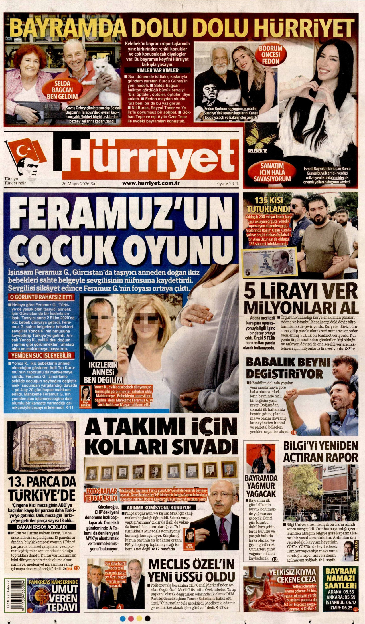 HÜRRİYET gazetesinin 26 Mayıs 2026 tarihli birinci sayfası