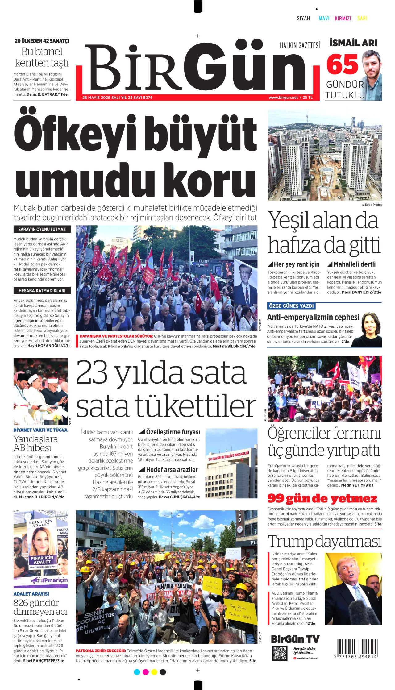 BİRGÜN gazetesinin 26 Mayıs 2026 tarihli birinci sayfası