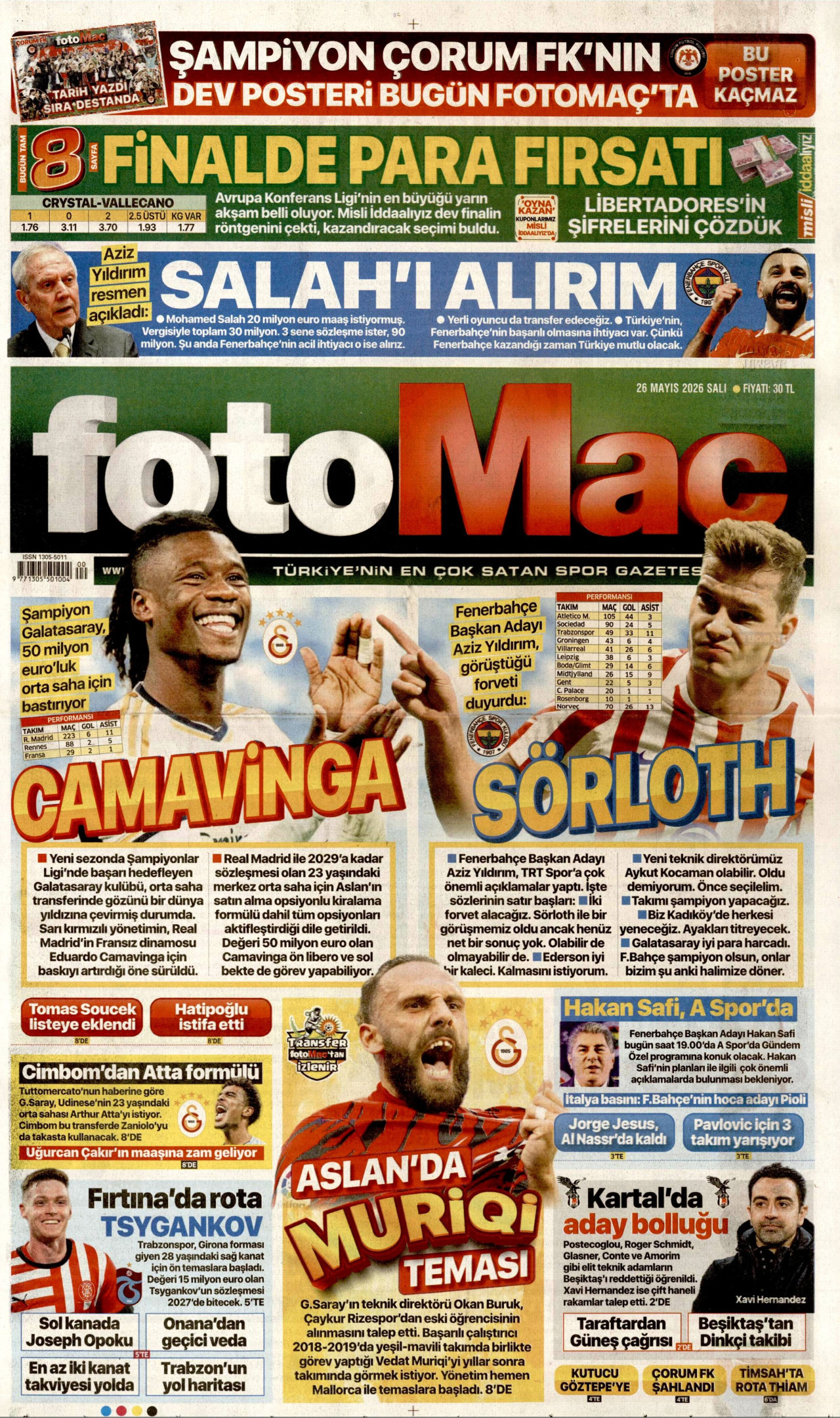 FOTOMAÇ gazetesinin 26 Mayıs 2026 tarihli birinci sayfası