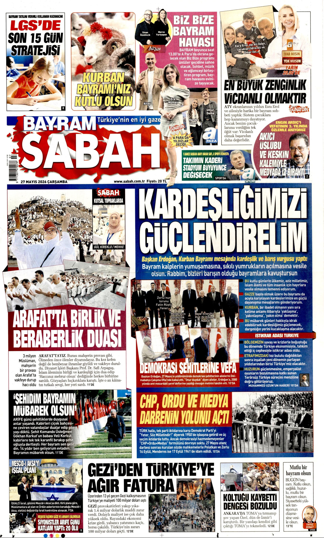 SABAH gazetesinin 27 Mayıs 2026 tarihli birinci sayfası