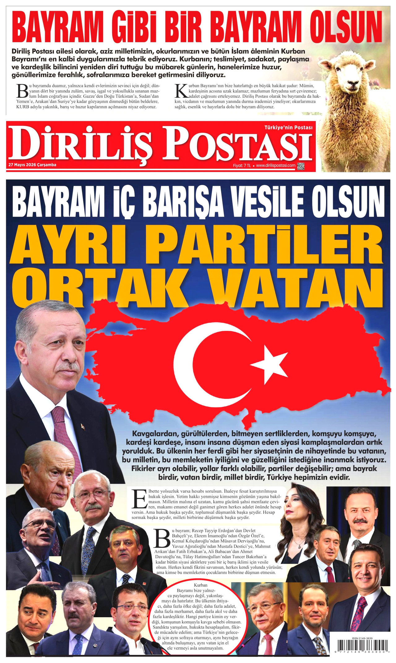DİRİLİŞ POSTASI gazetesinin 27 Mayıs 2026 tarihli birinci sayfası