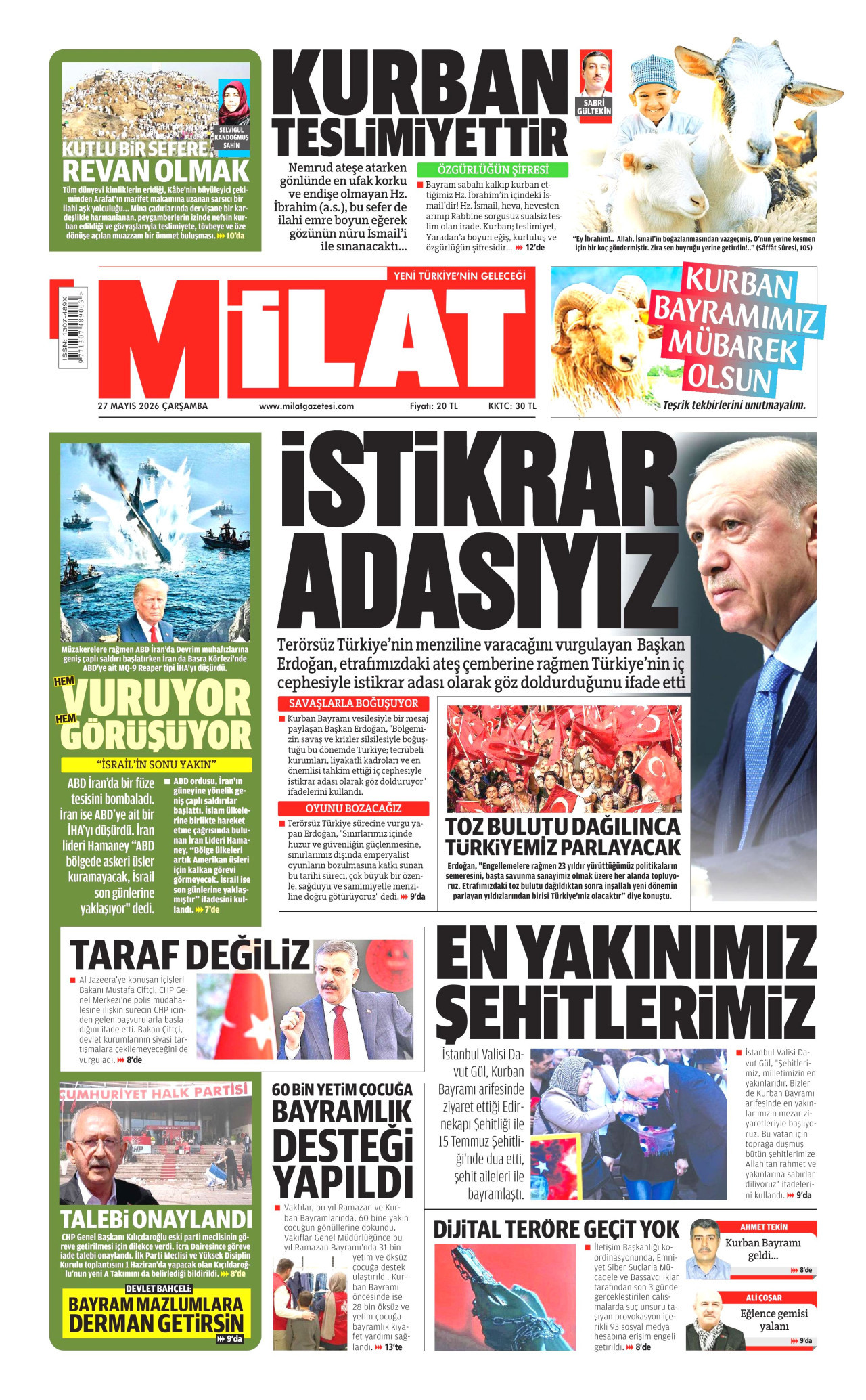 MİLAT gazetesinin 27 Mayıs 2026 tarihli birinci sayfası