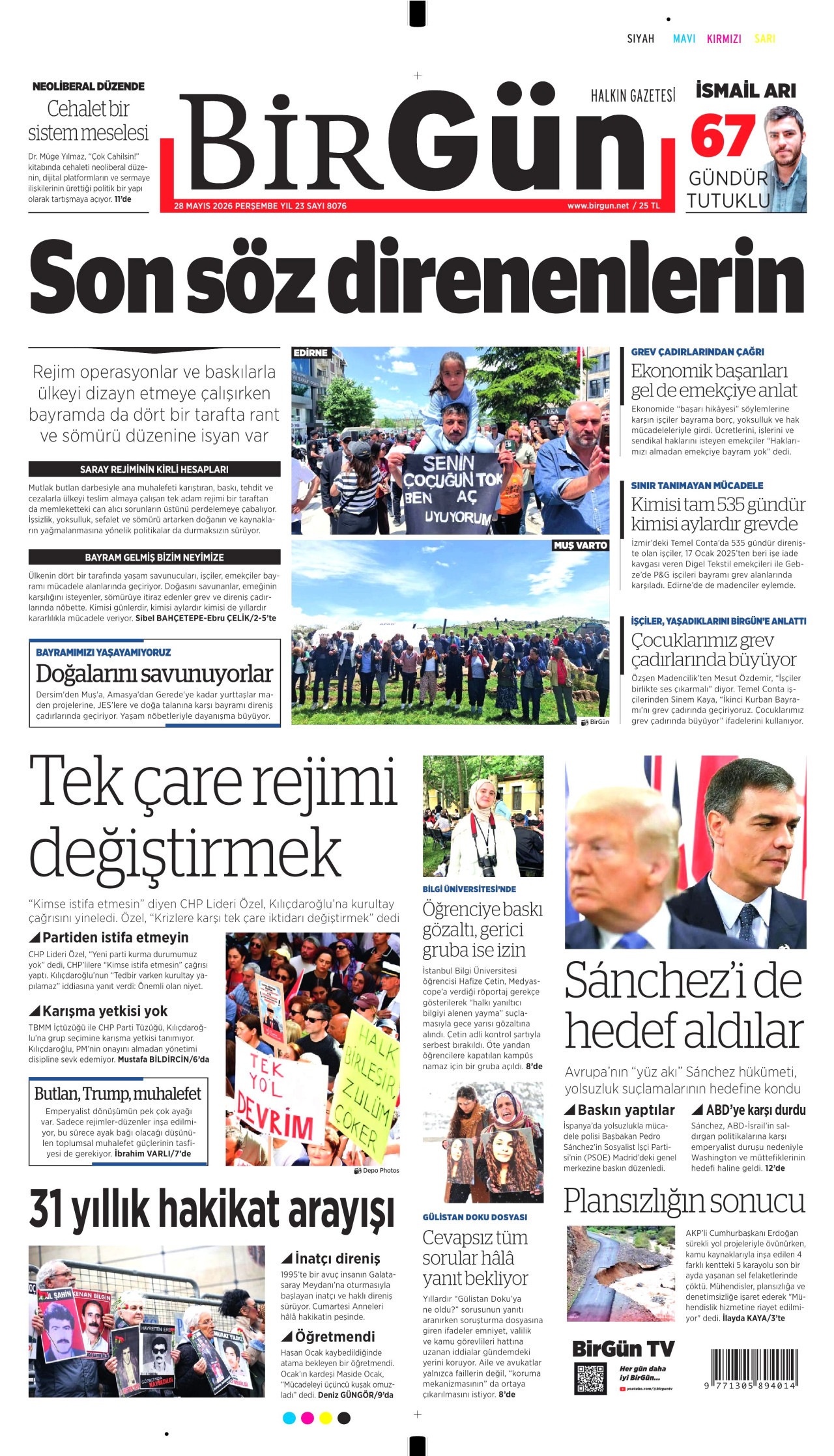 BİRGÜN gazetesinin 28 Mayıs 2026 tarihli birinci sayfası