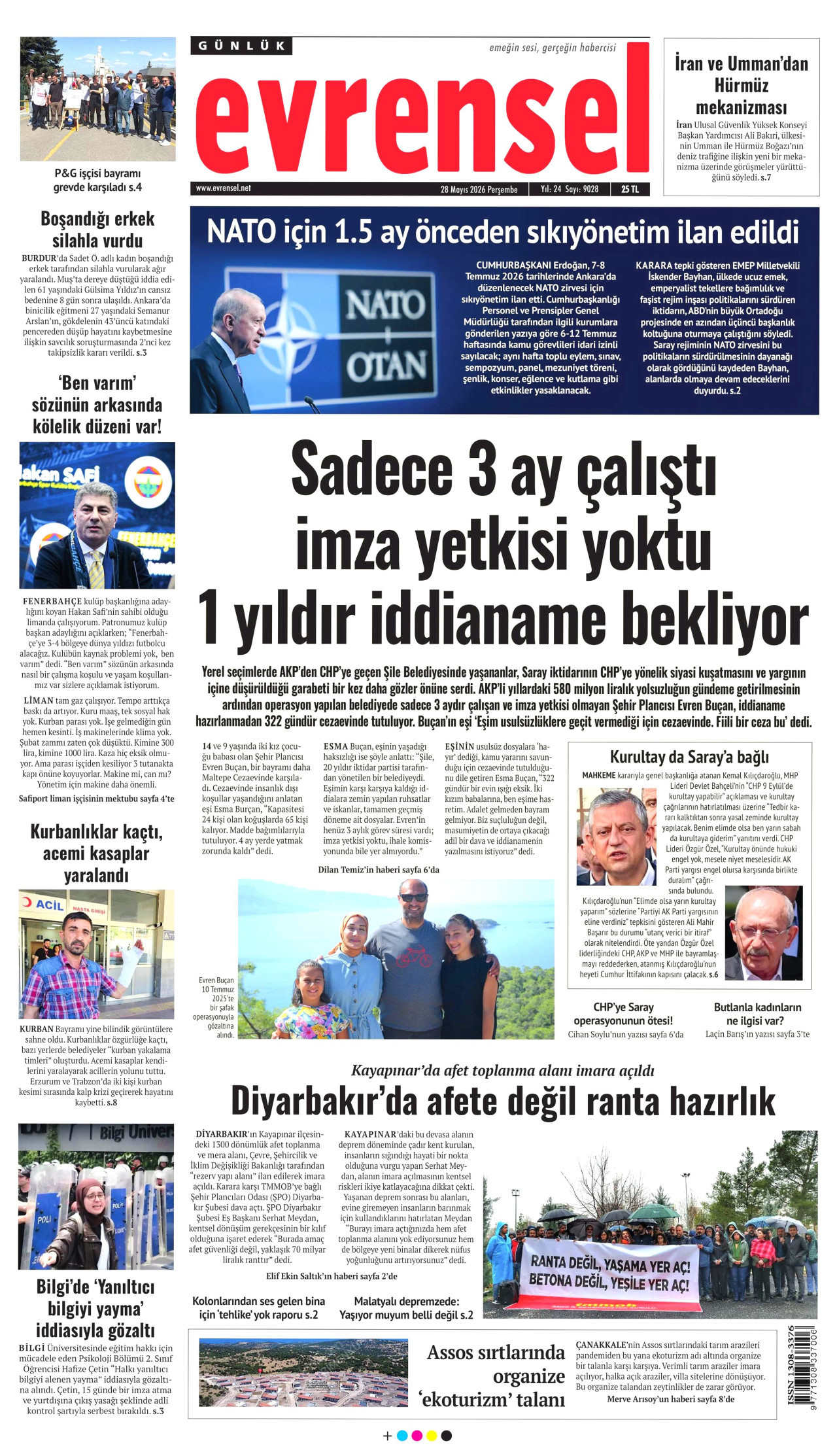 EVRENSEL gazetesinin 28 Mayıs 2026 tarihli birinci sayfası