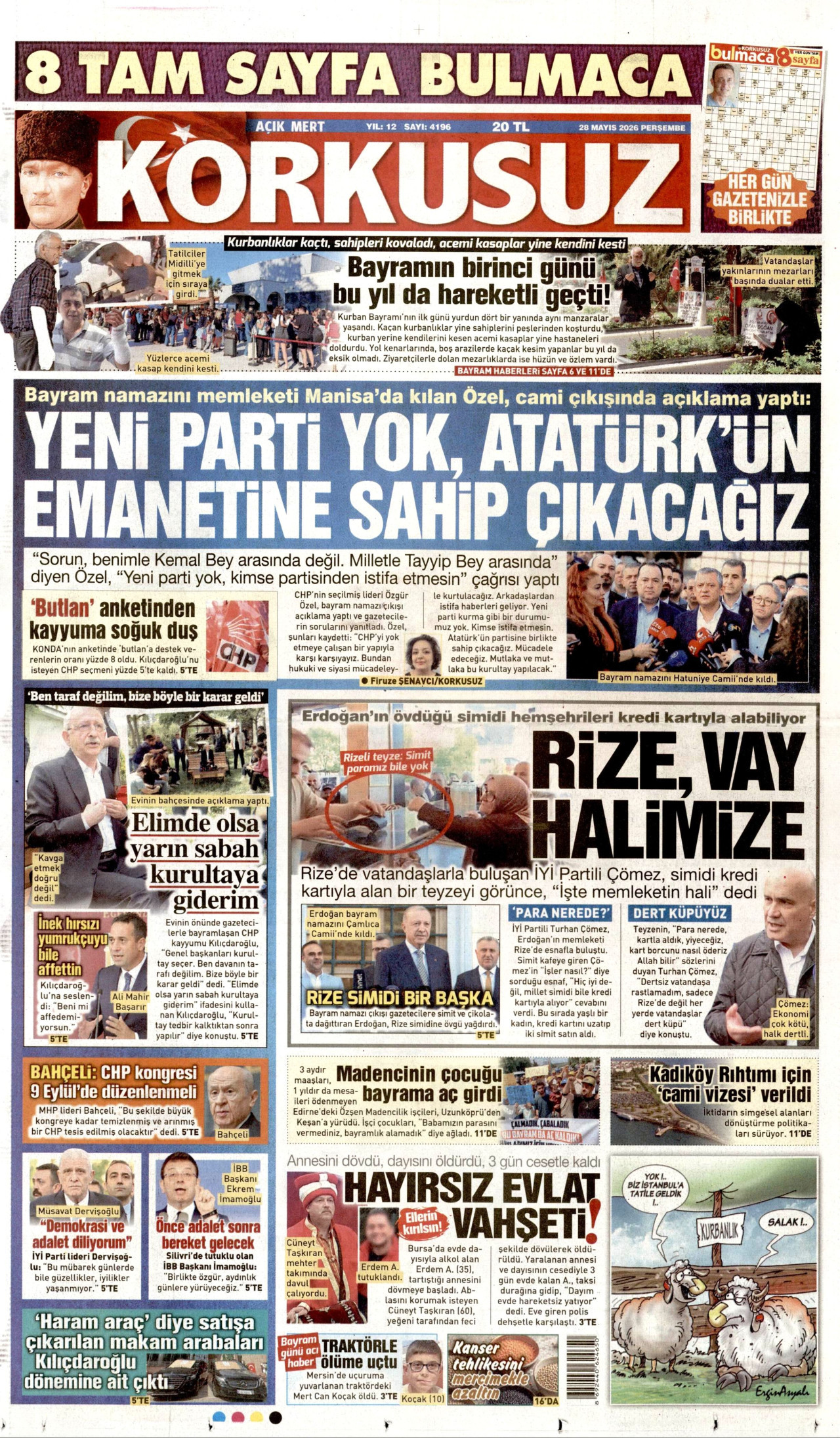 KORKUSUZ gazetesinin 28 Mayıs 2026 tarihli birinci sayfası