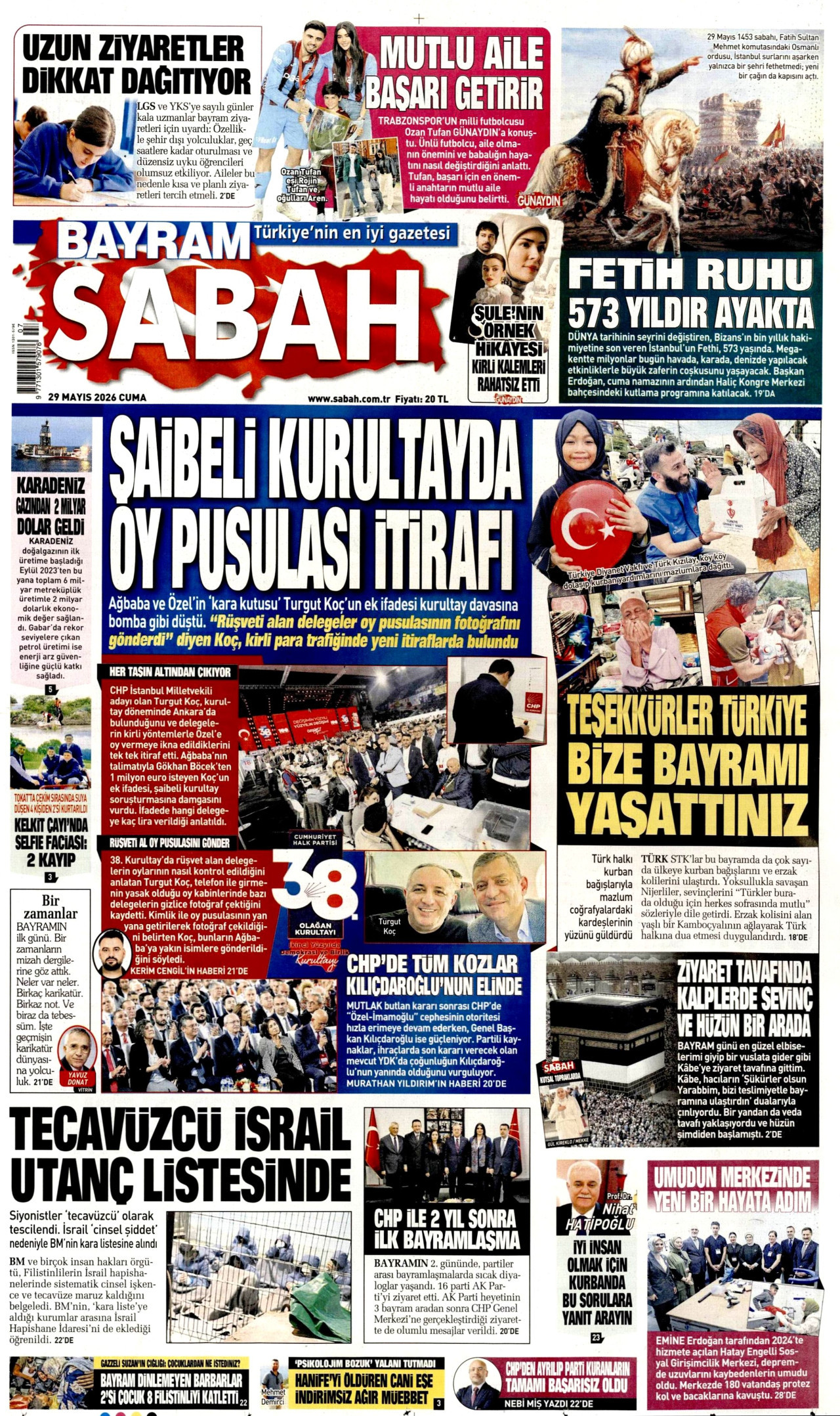 SABAH gazetesinin 29 Mayıs 2026 tarihli birinci sayfası