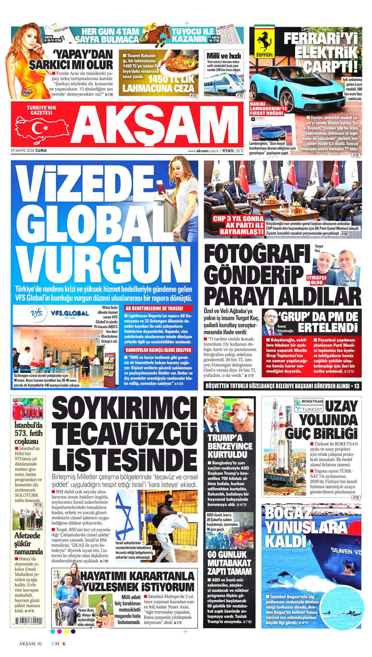 AKŞAM gazetesinin 29 Mayıs 2026 tarihli birinci sayfası