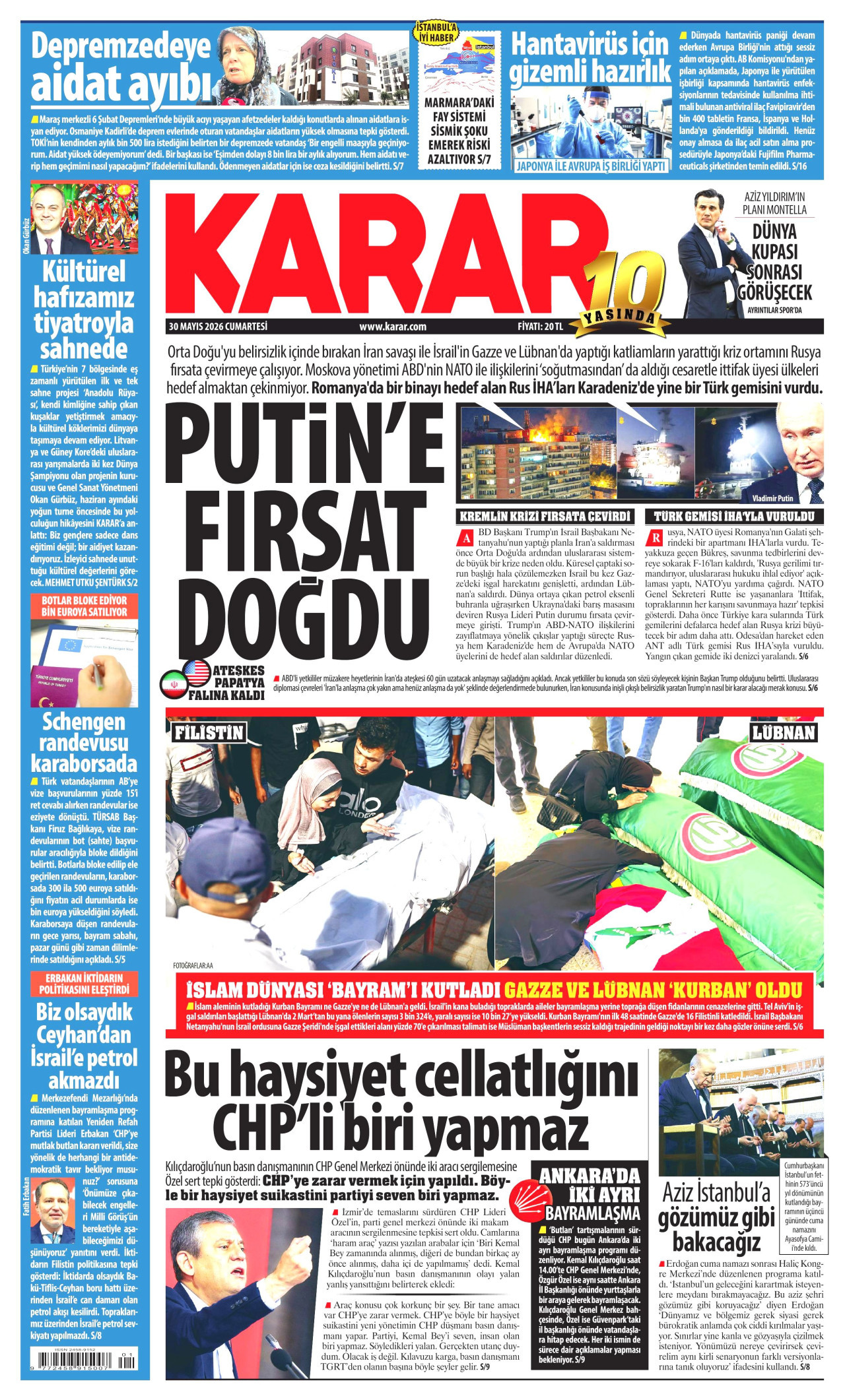 KARAR gazetesinin 30 Mayıs 2026 tarihli birinci sayfası