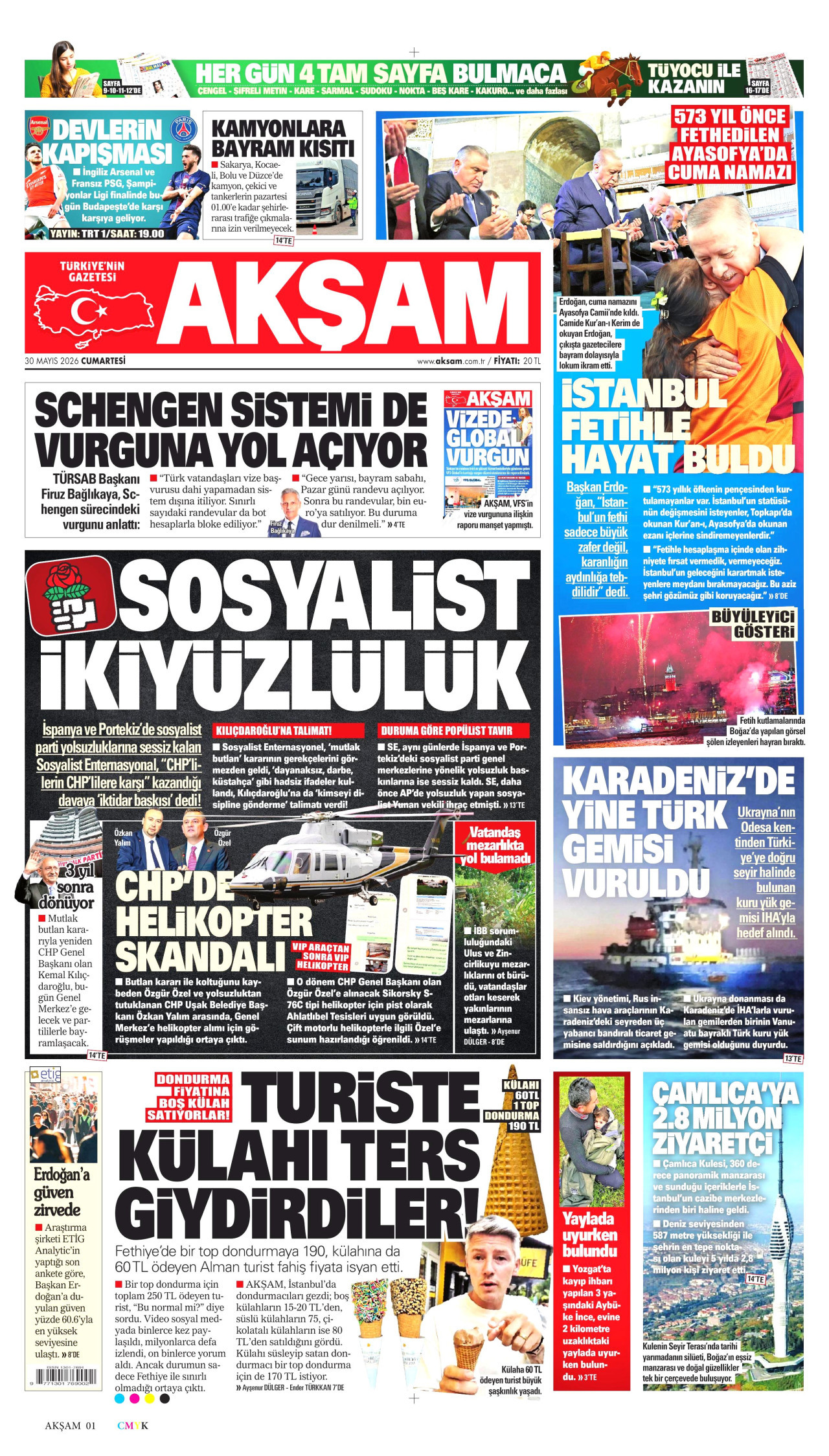 AKŞAM gazetesinin 30 Mayıs 2026 tarihli birinci sayfası