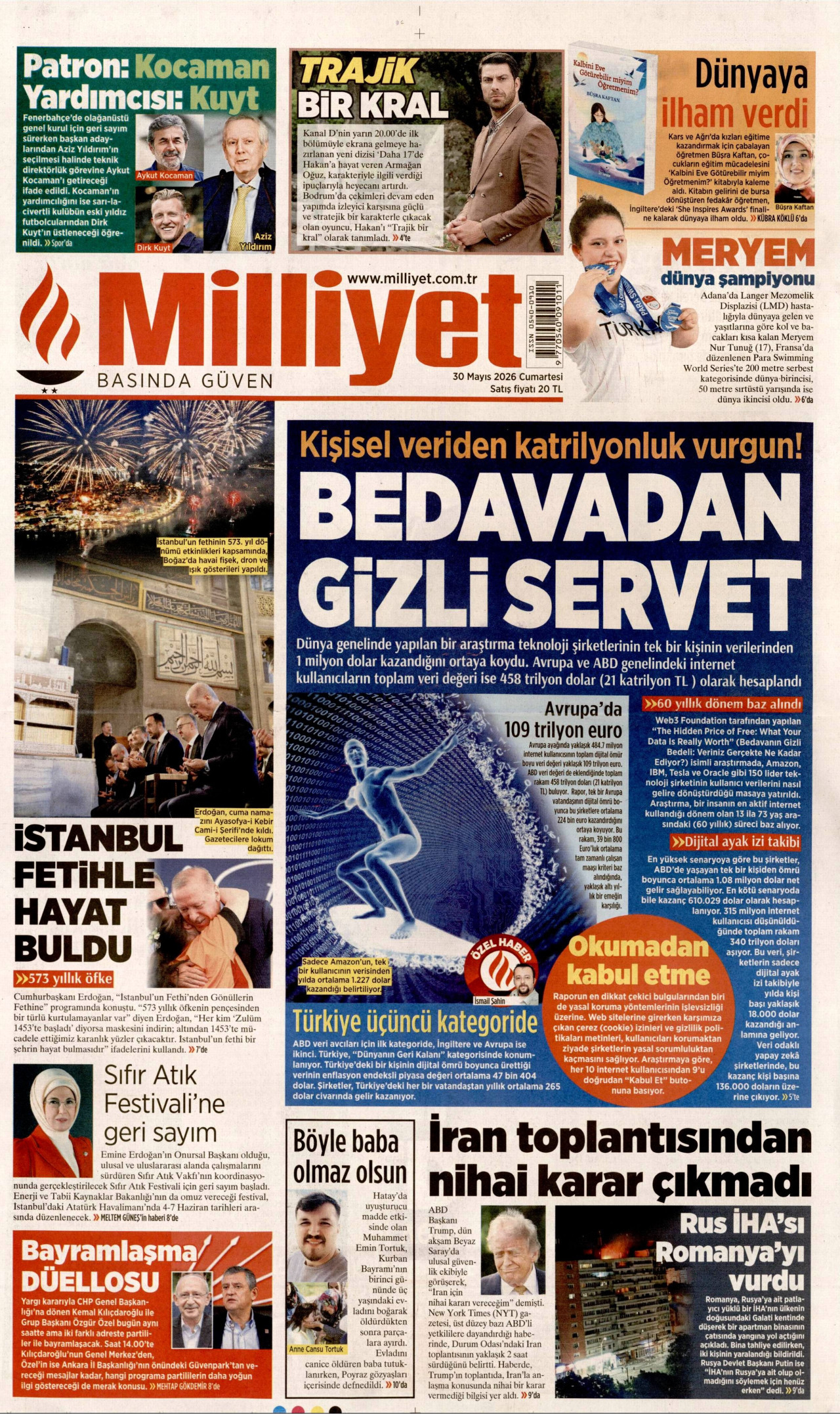 MİLLİYET gazetesinin 30 Mayıs 2026 tarihli birinci sayfası