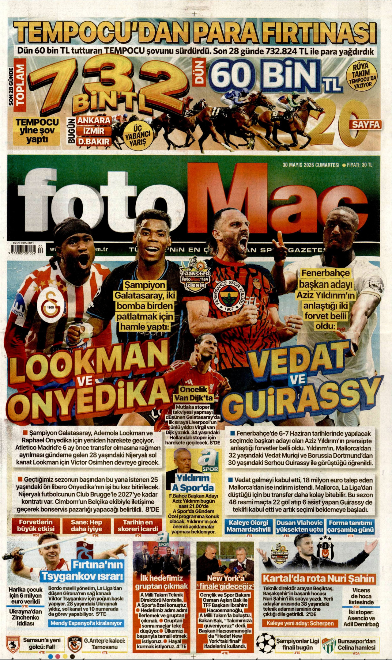FOTOMAÇ gazetesinin 30 Mayıs 2026 tarihli birinci sayfası