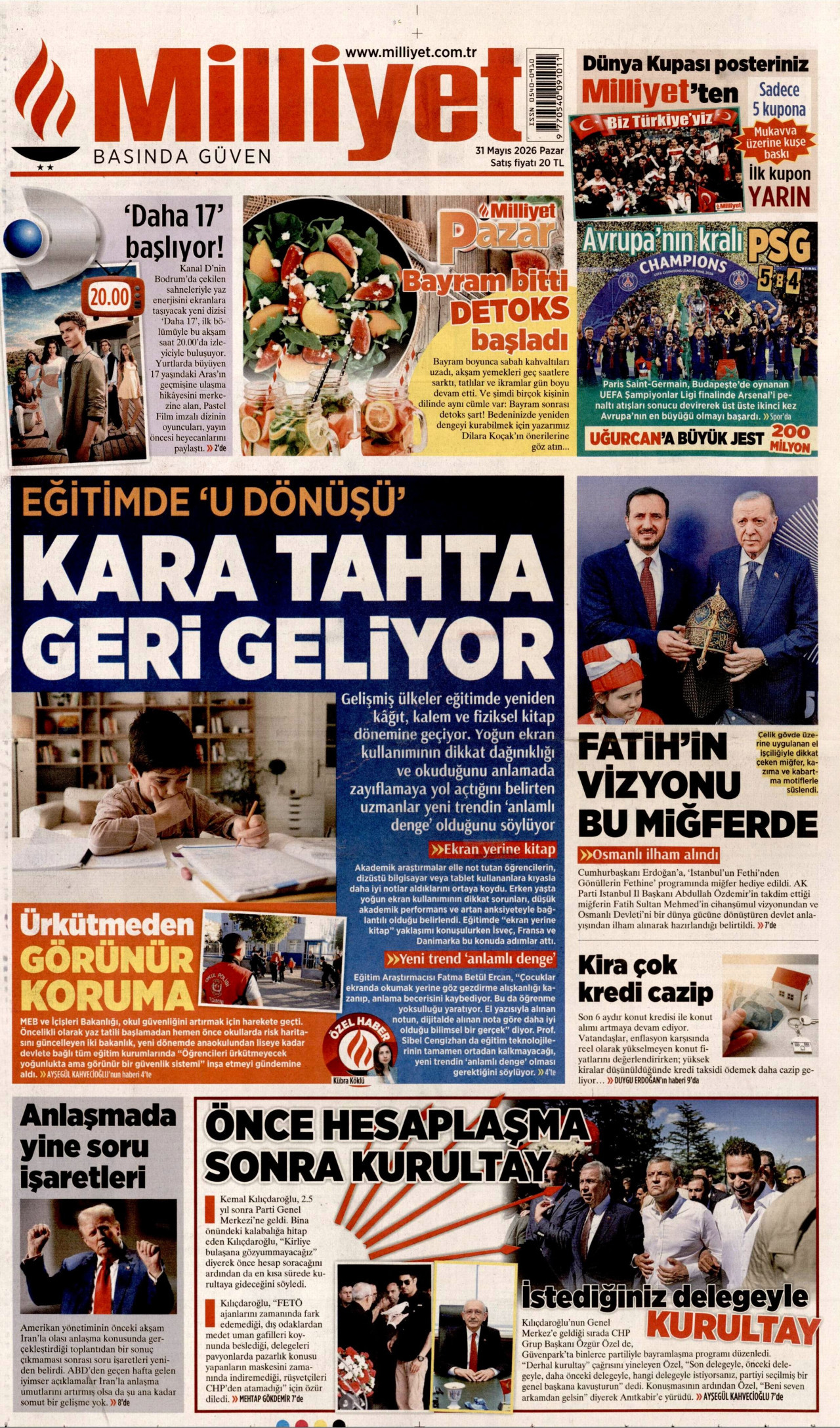 MİLLİYET gazetesinin 31 Mayıs 2026 tarihli birinci sayfası