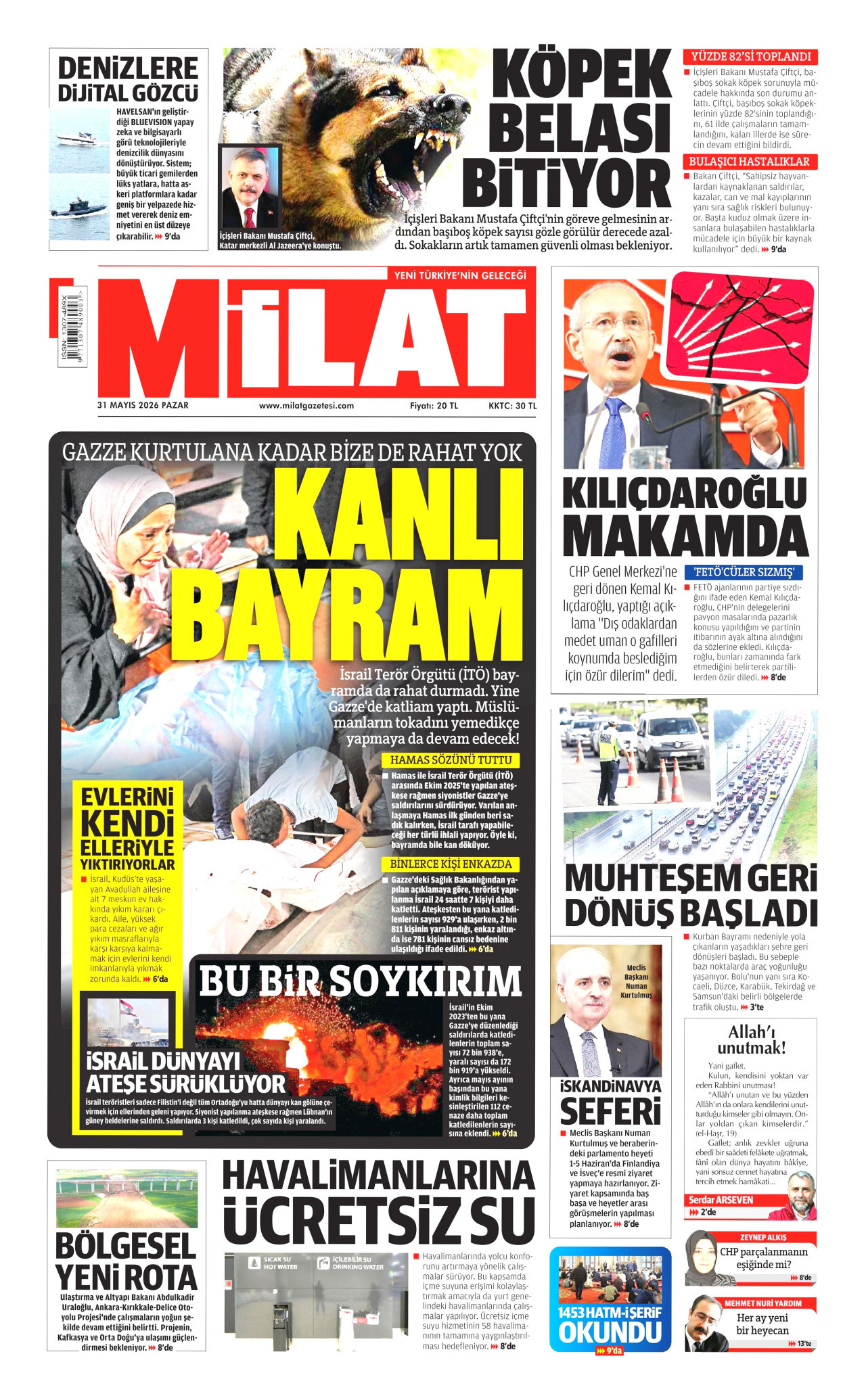 MİLAT gazetesinin 31 Mayıs 2026 tarihli birinci sayfası
