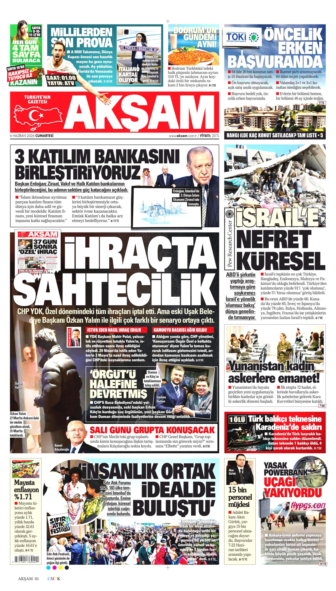 AKŞAM gazetesinin 6 Haziran 2026 tarihli birinci sayfası