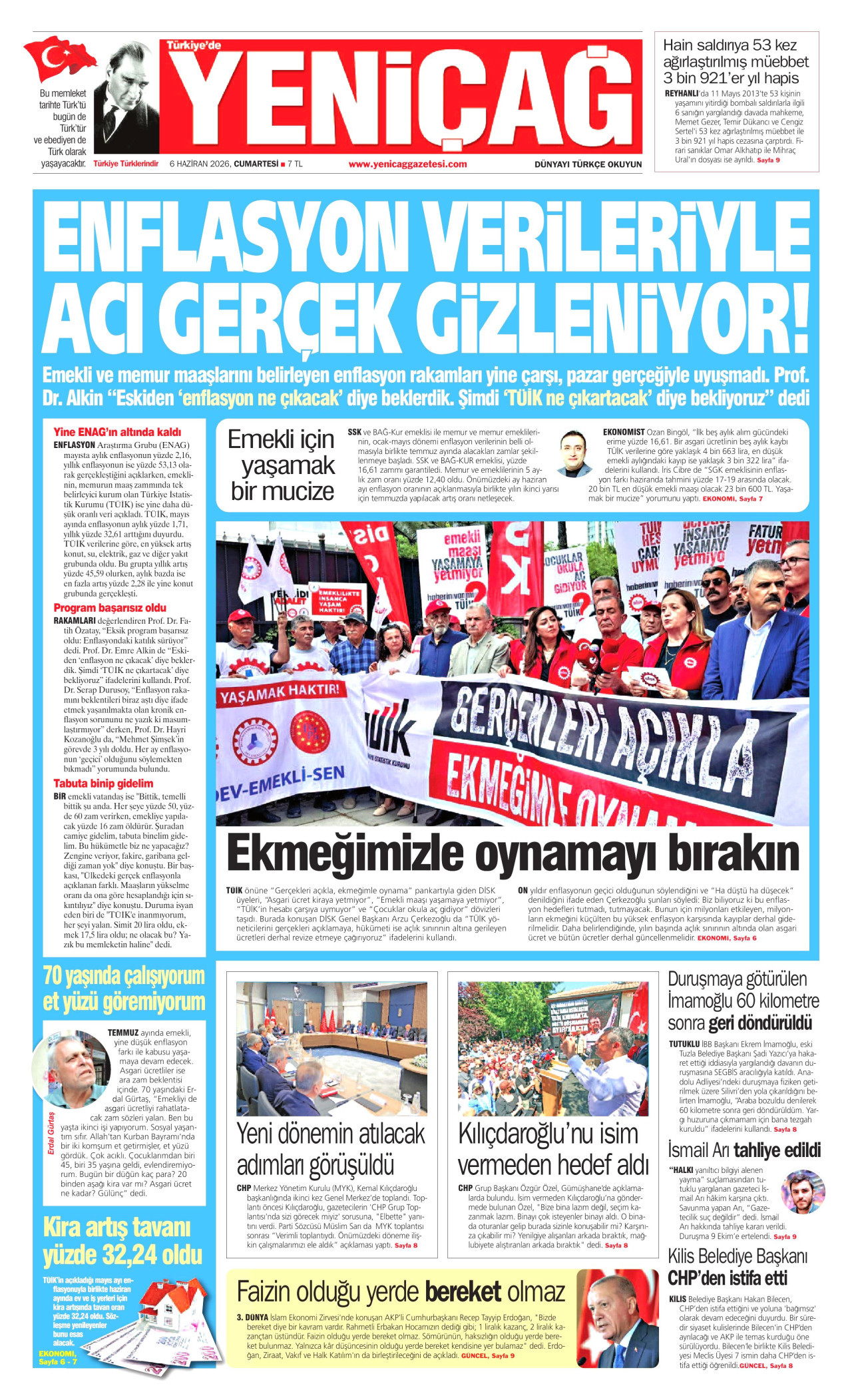 YENİÇAĞ gazetesinin 6 Haziran 2026 tarihli birinci sayfası