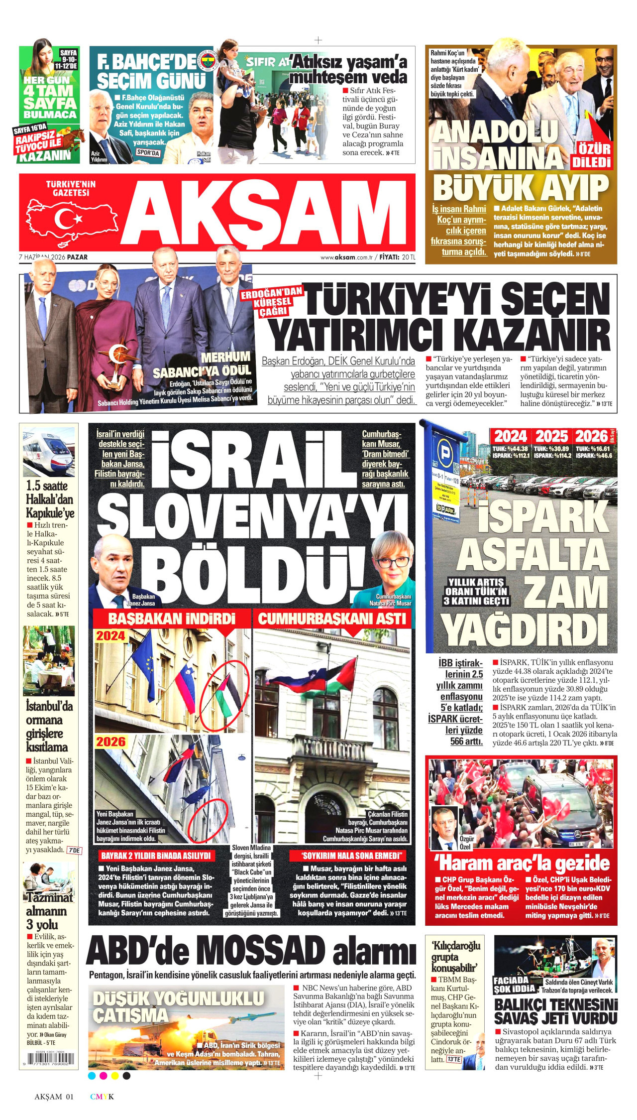 AKŞAM gazetesinin 7 Haziran 2026 tarihli birinci sayfası