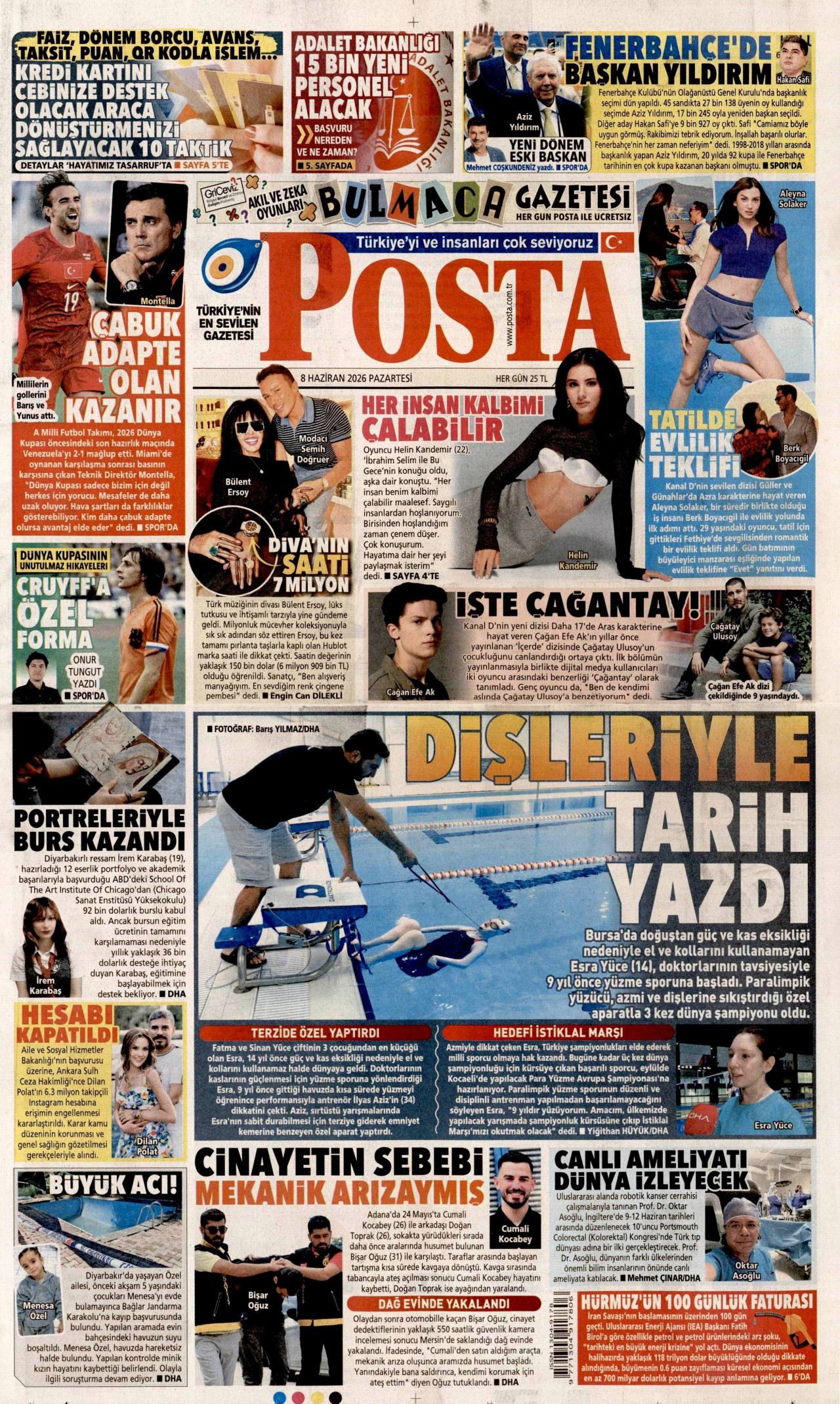 POSTA gazetesinin 8 Haziran 2026 tarihli birinci sayfası
