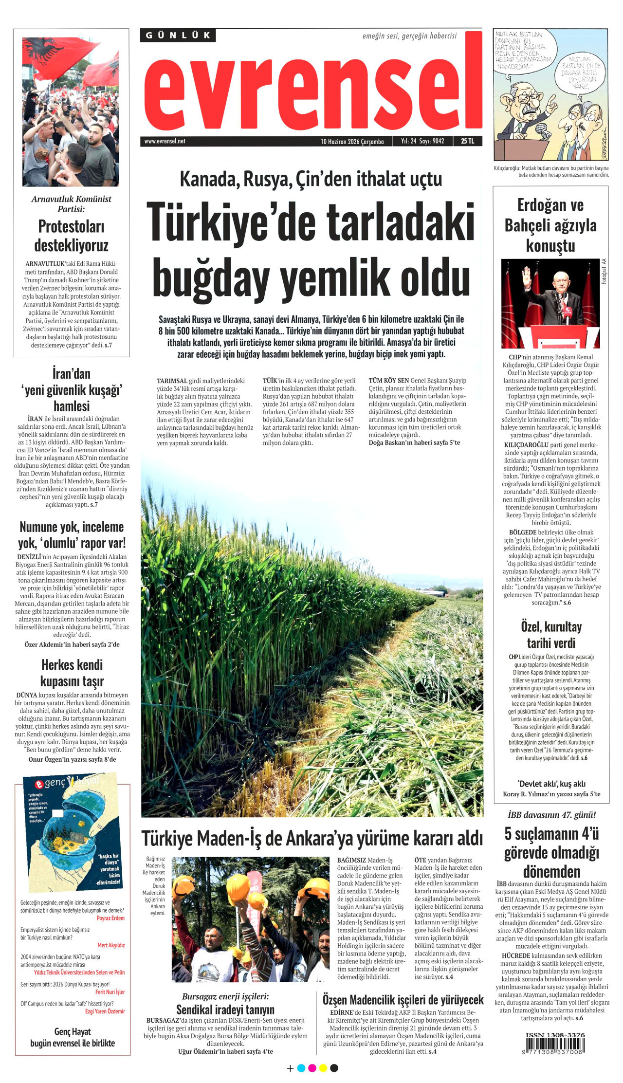 EVRENSEL gazetesinin 10 Haziran 2026 tarihli birinci sayfası