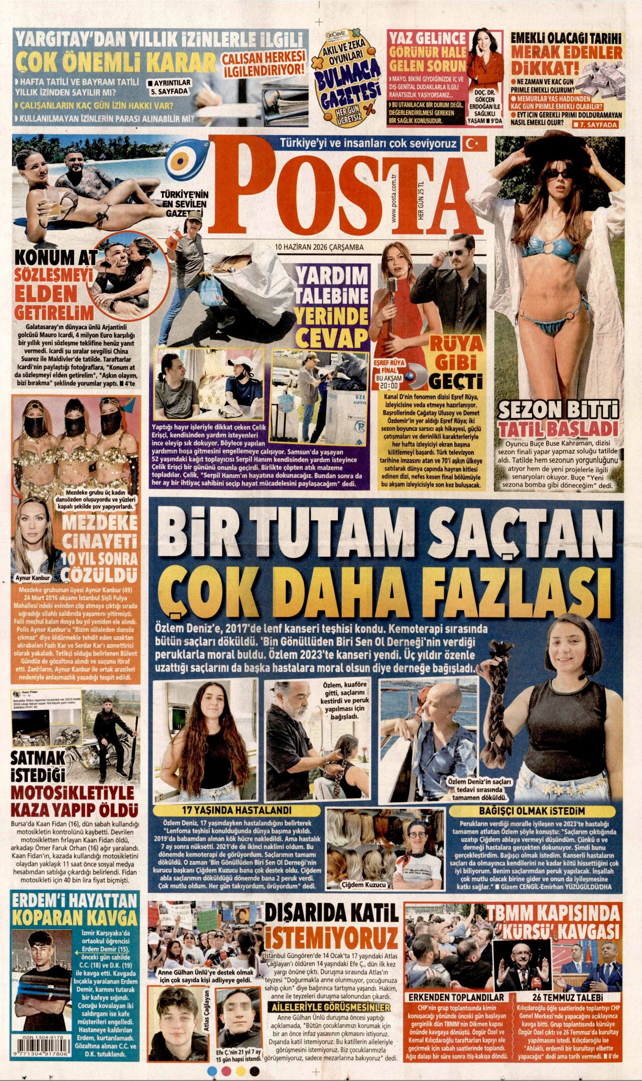 POSTA gazetesinin 10 Haziran 2026 tarihli birinci sayfası