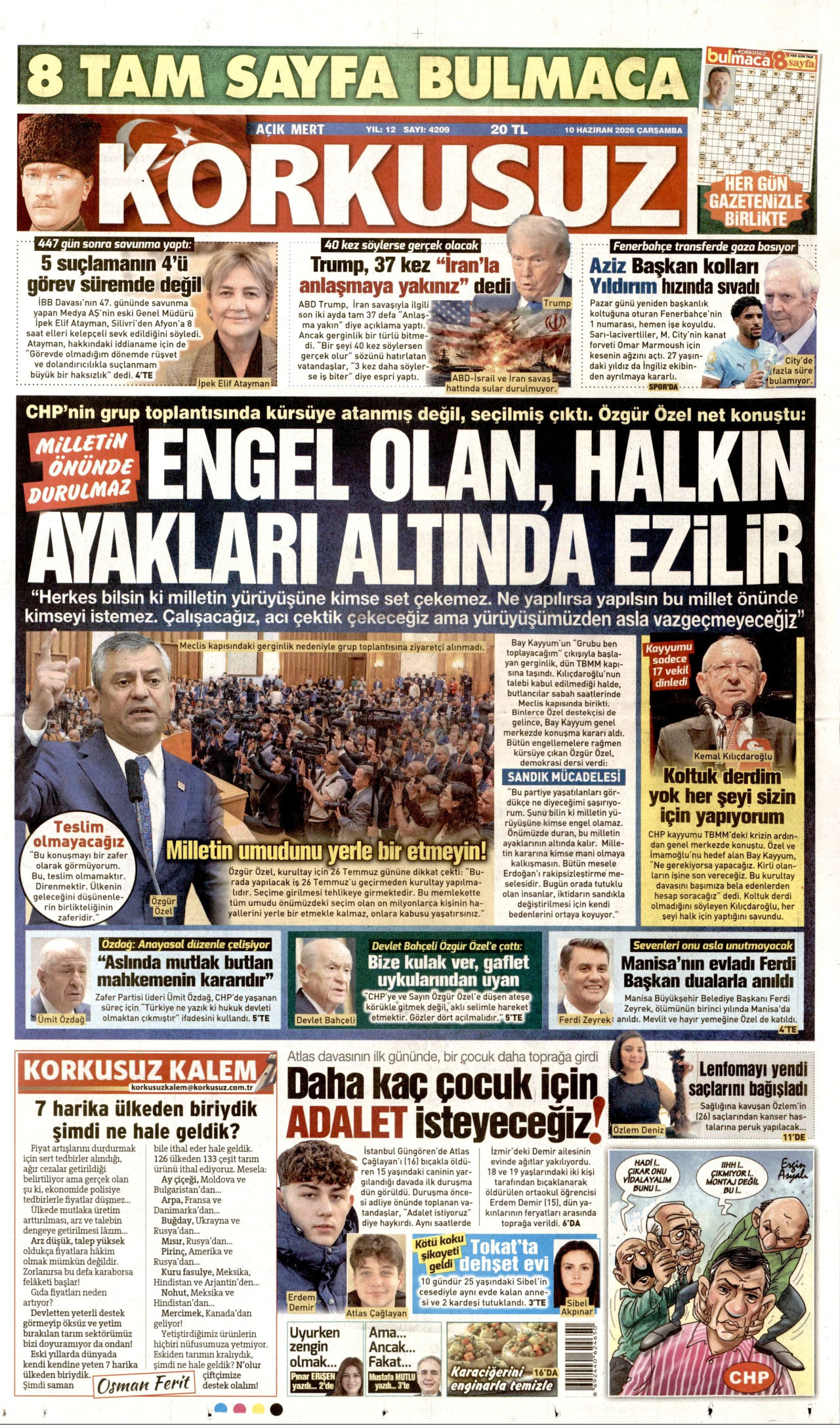 KORKUSUZ gazetesinin 10 Haziran 2026 tarihli birinci sayfası