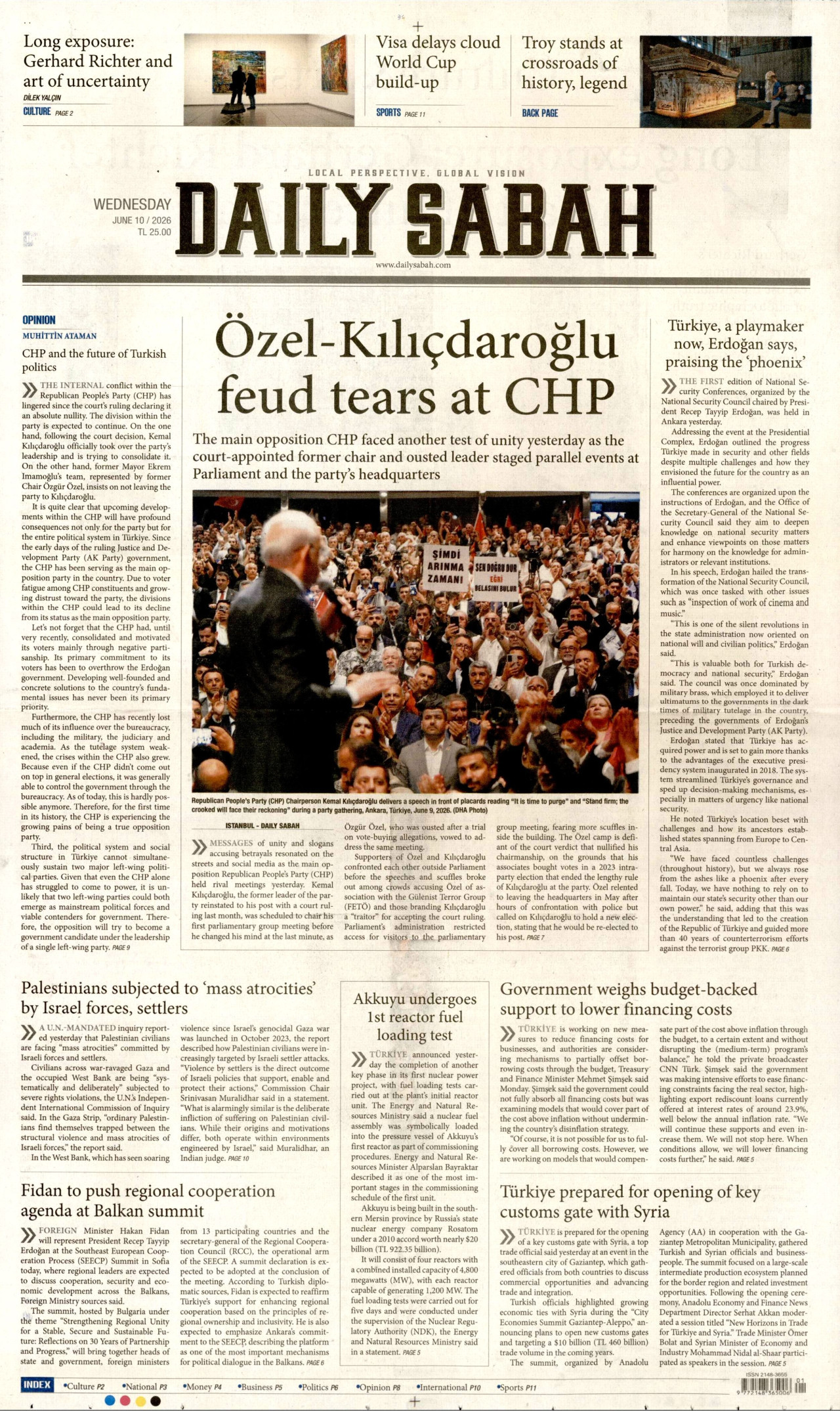 DAİLY SABAH gazetesinin 10 Haziran 2026 tarihli birinci sayfası