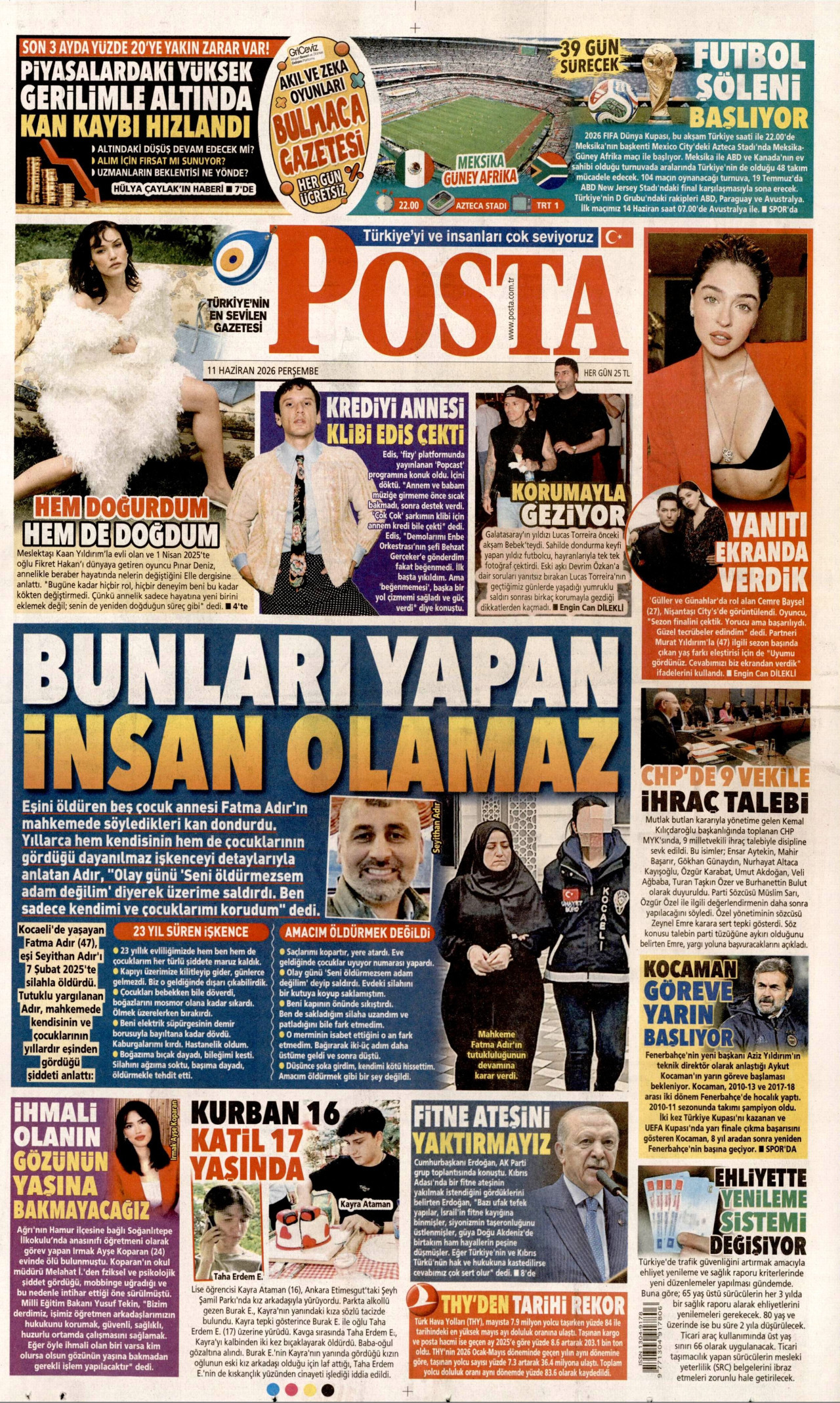 POSTA gazetesinin 11 Haziran 2026 tarihli birinci sayfası