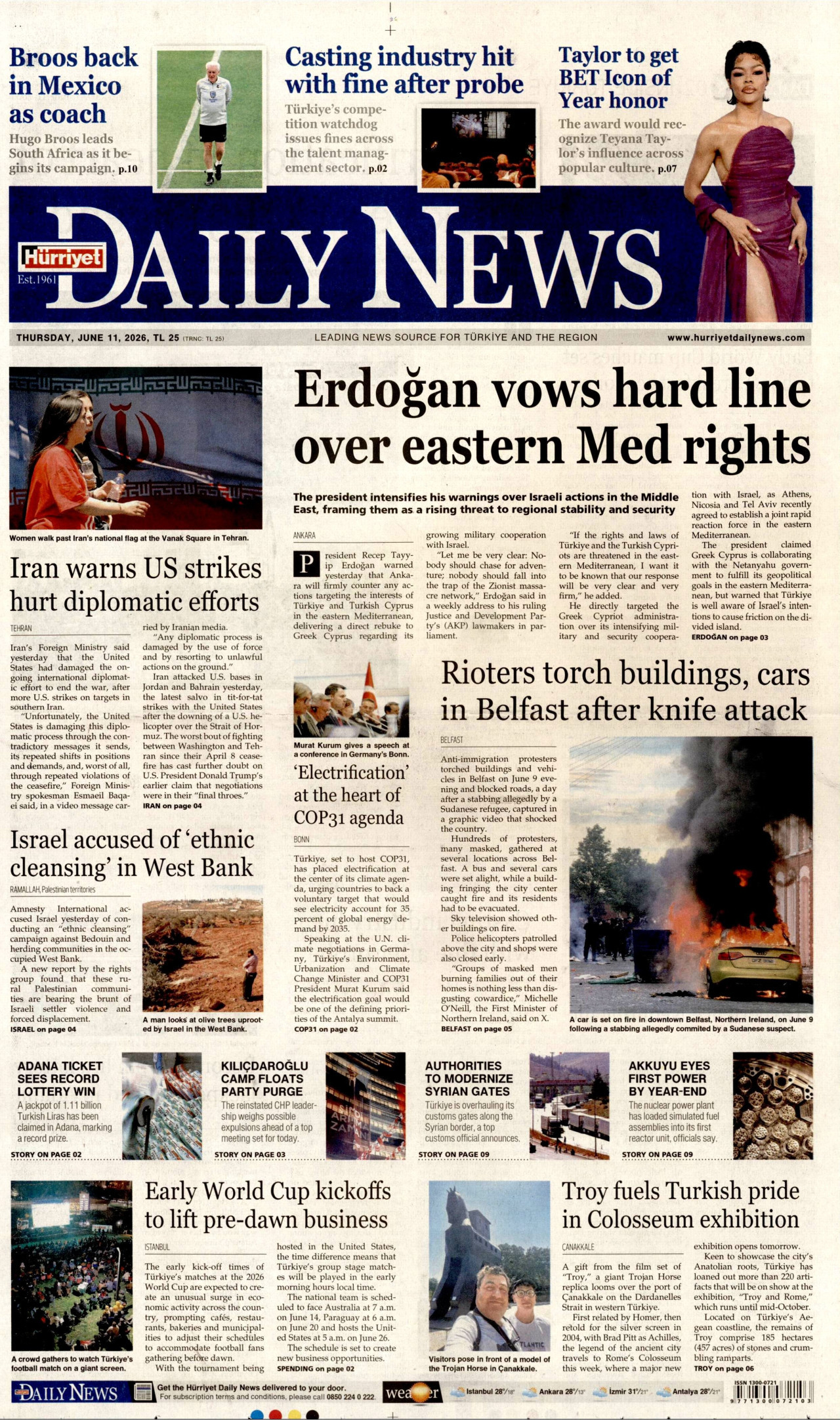 HÜRRİYET DAİLY NEWS gazetesinin 11 Haziran 2026 tarihli birinci sayfası