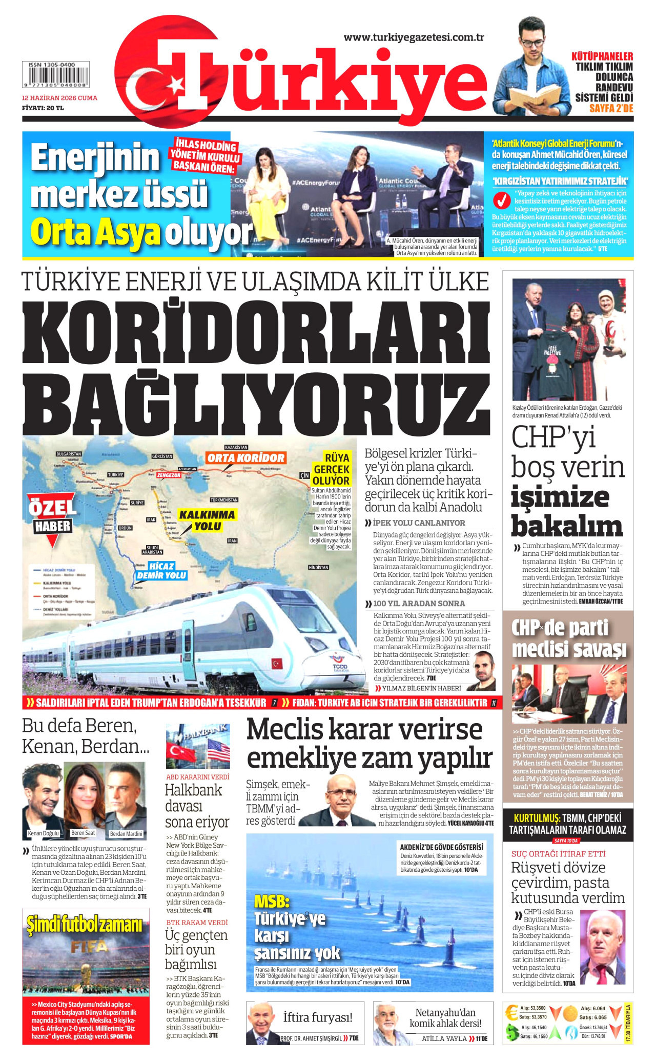 TÜRKİYE GAZETESİ gazetesinin 12 Haziran 2026 tarihli birinci sayfası