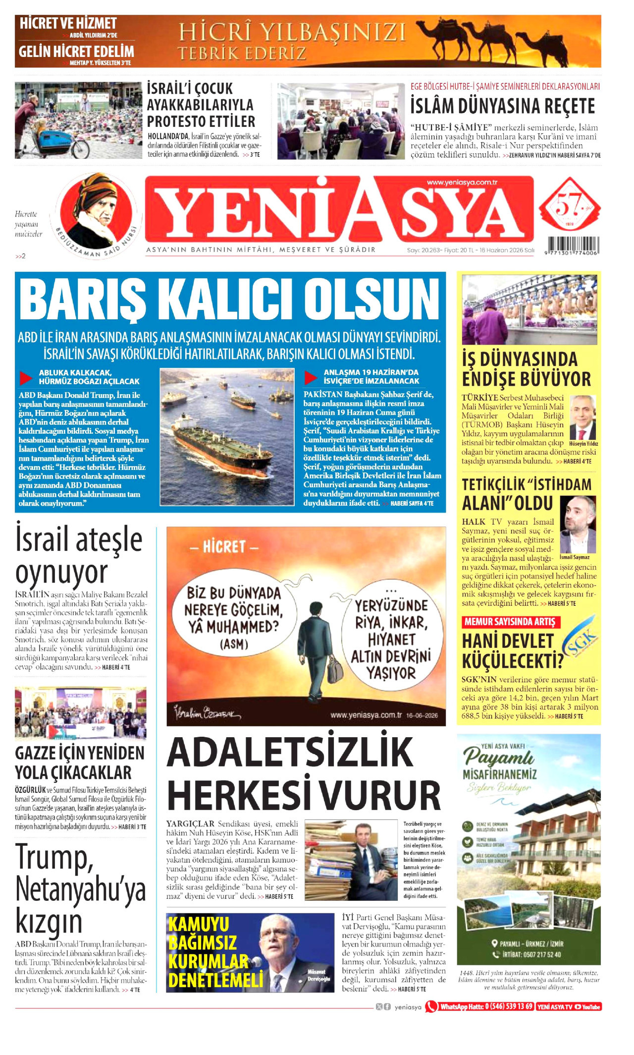 YENİ ASYA gazetesinin 16 Haziran 2026 tarihli birinci sayfası