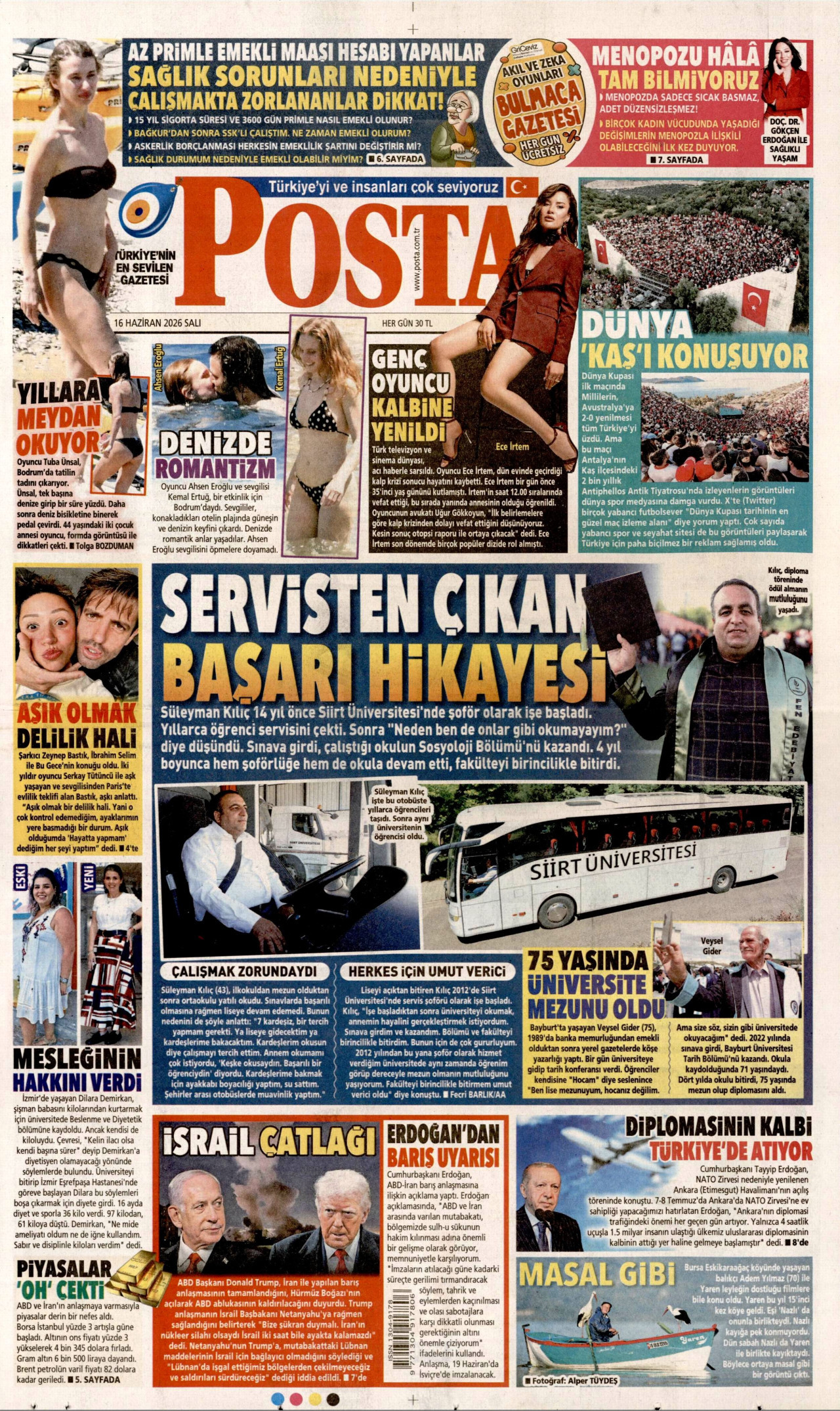 POSTA gazetesinin 16 Haziran 2026 tarihli birinci sayfası